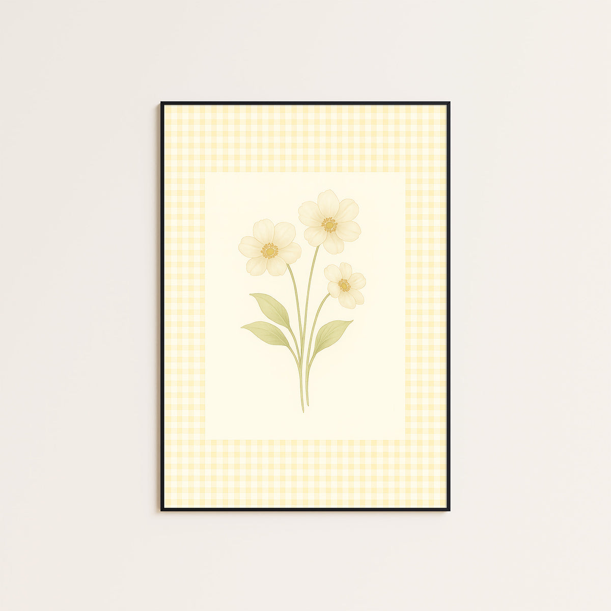Sunshine Check - Yellow Floral Print - framed artwork overview