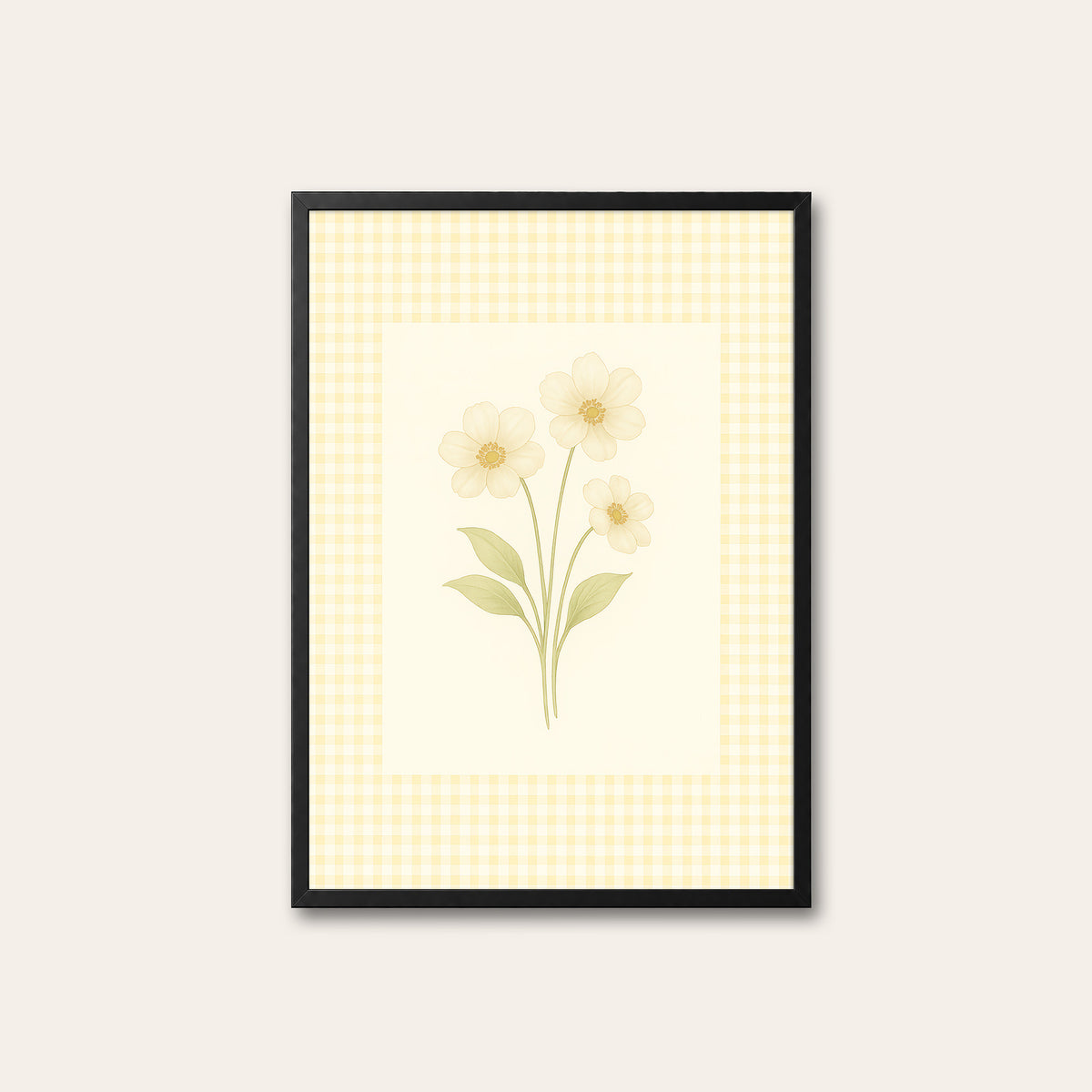Sunshine Check - Yellow Floral Print - black frame