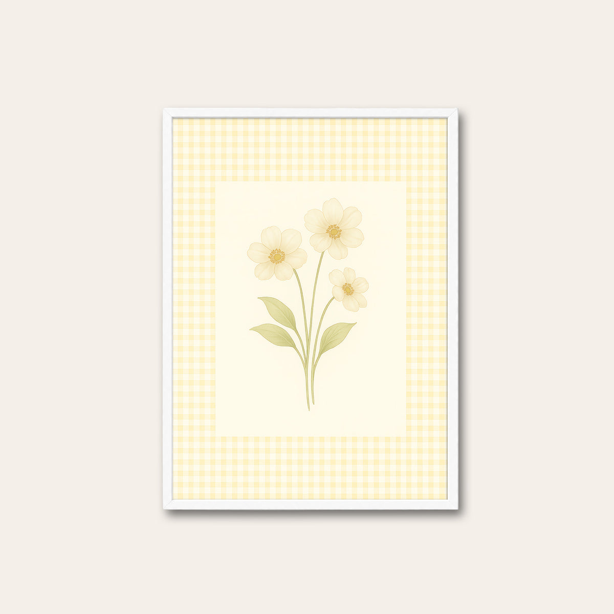 Sunshine Check - Yellow Floral Print - white frame