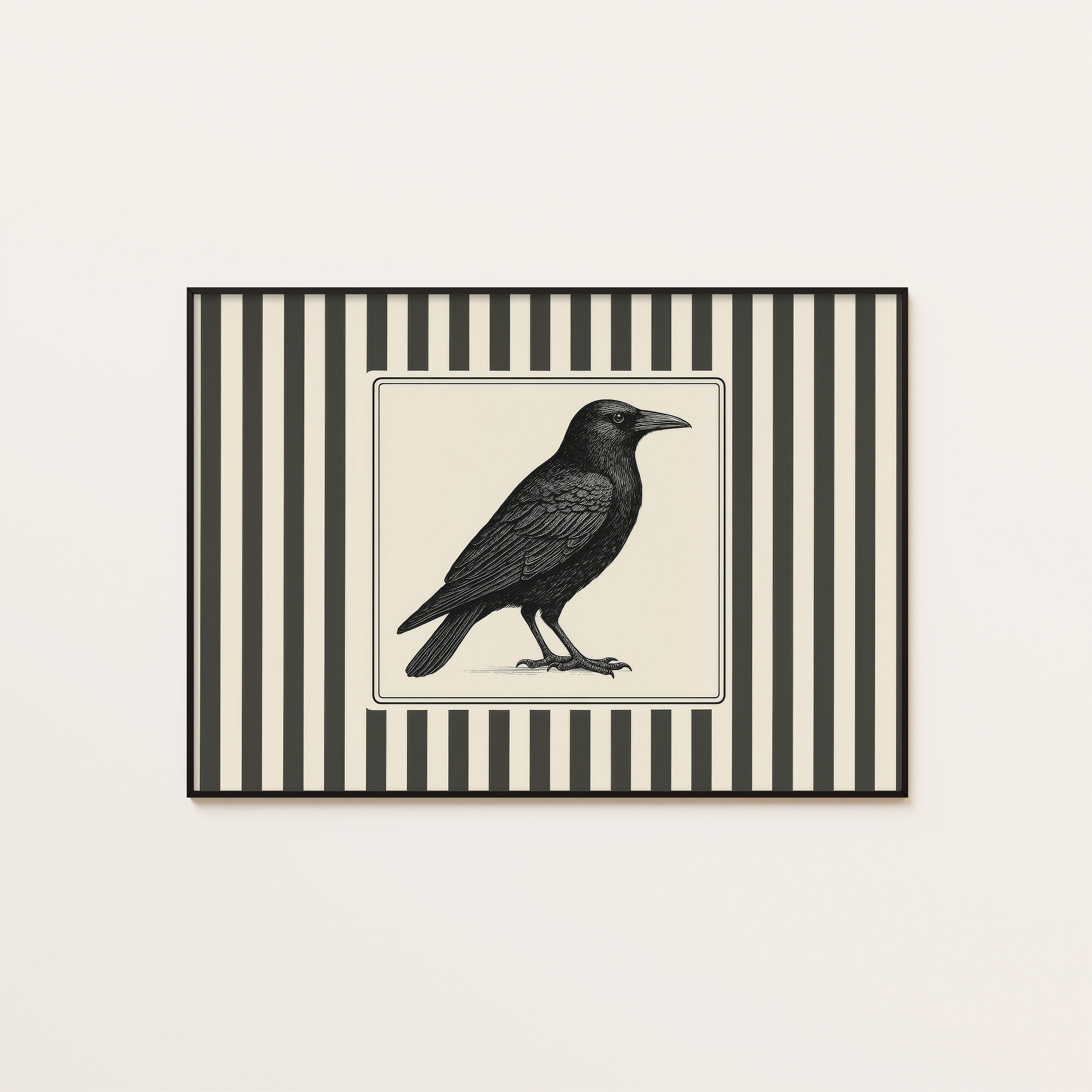 Ticking Stripe Raven — Engraving Print – unframed poster