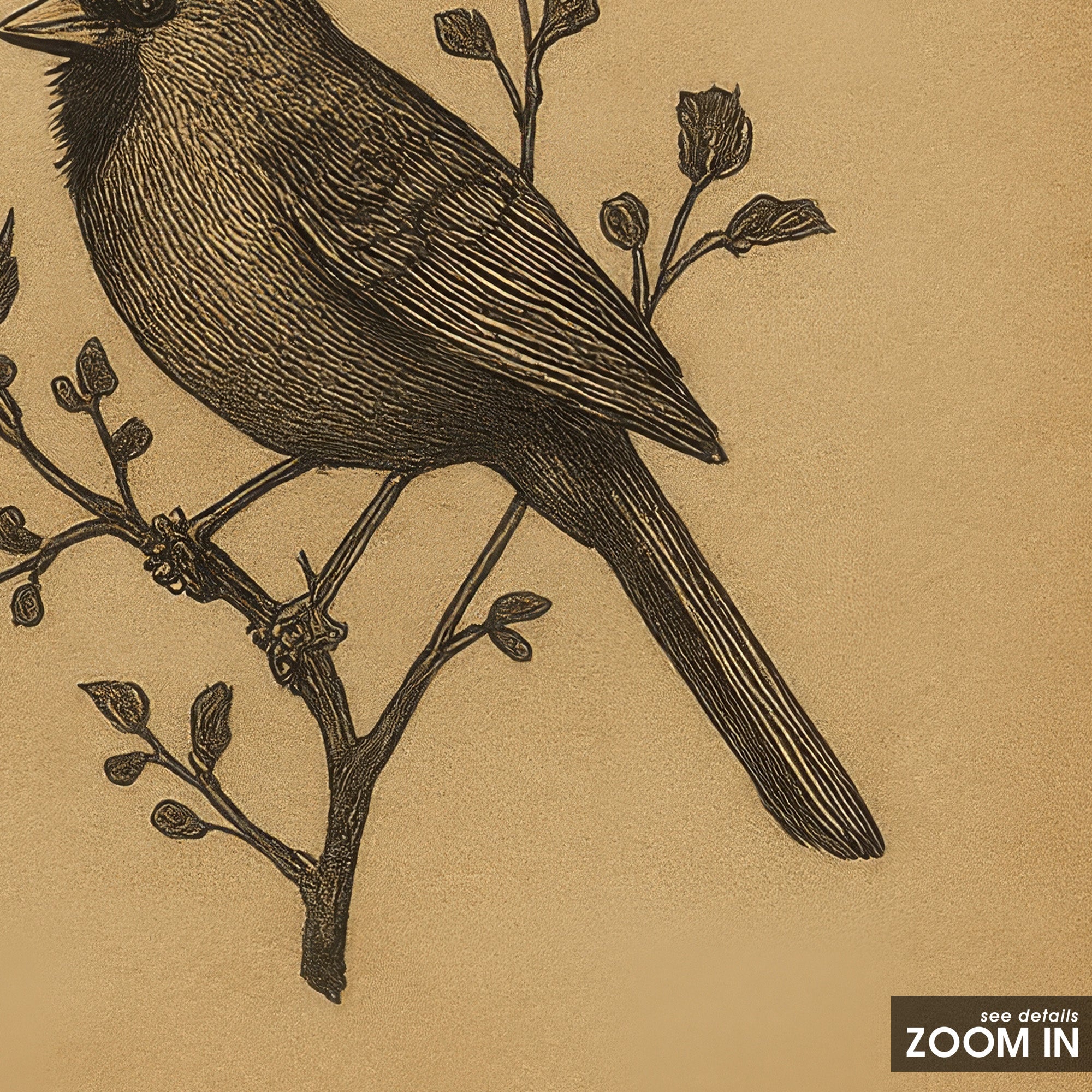 Folk Cardinal — Ornate Frame Print – detail closeup