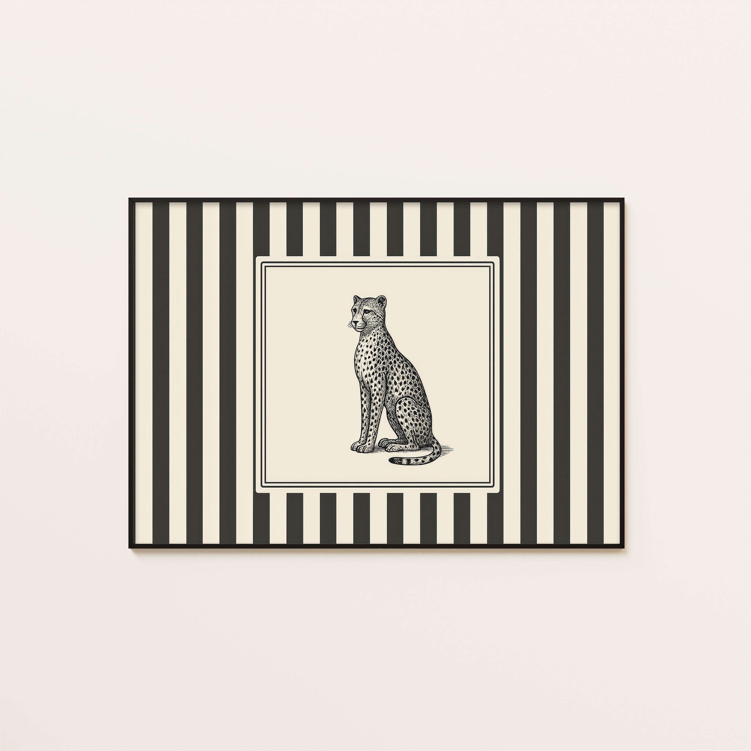 Ticking Stripe Cheetah — Engraving Print – unframed poster
