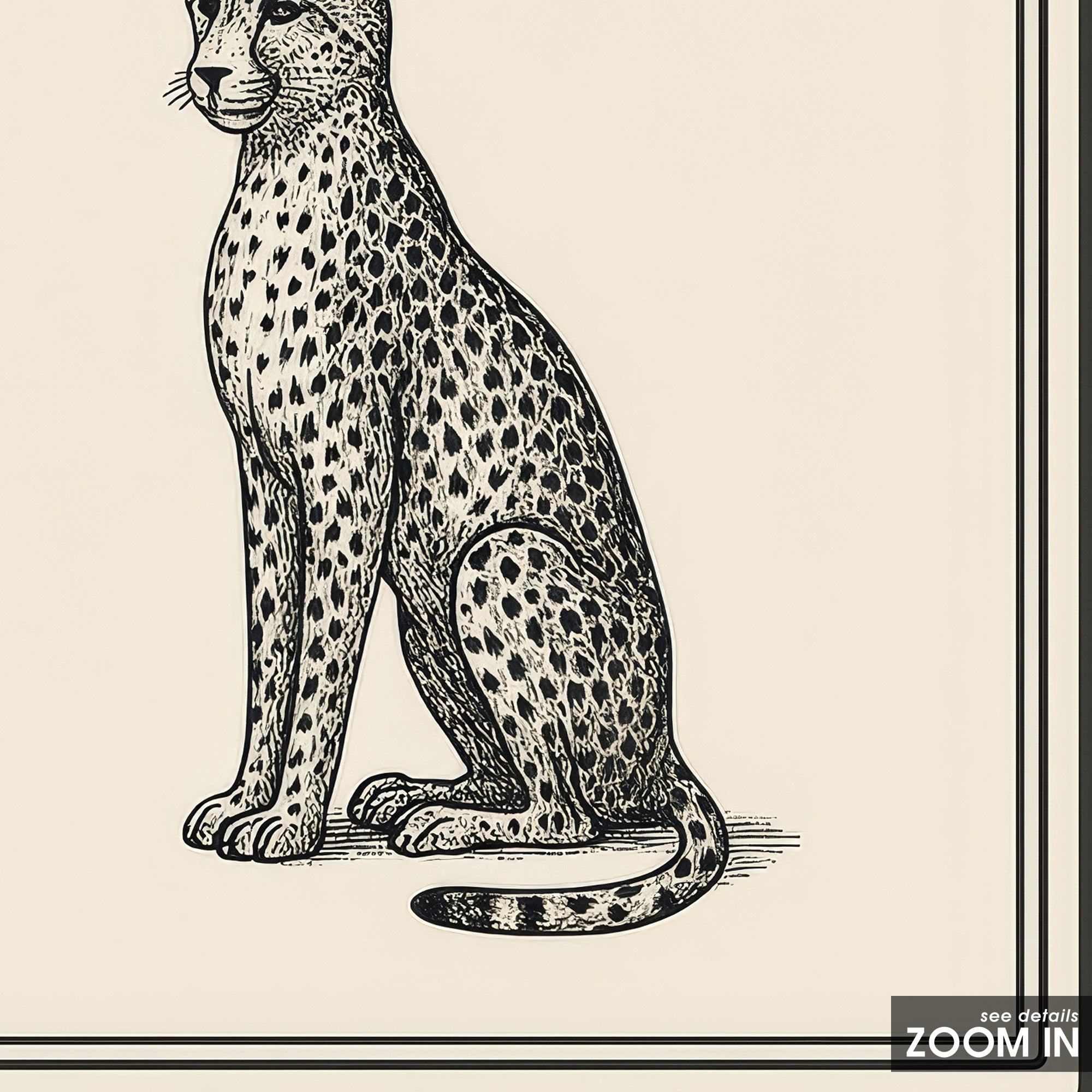 Ticking Stripe Cheetah — Engraving Print – in room setting