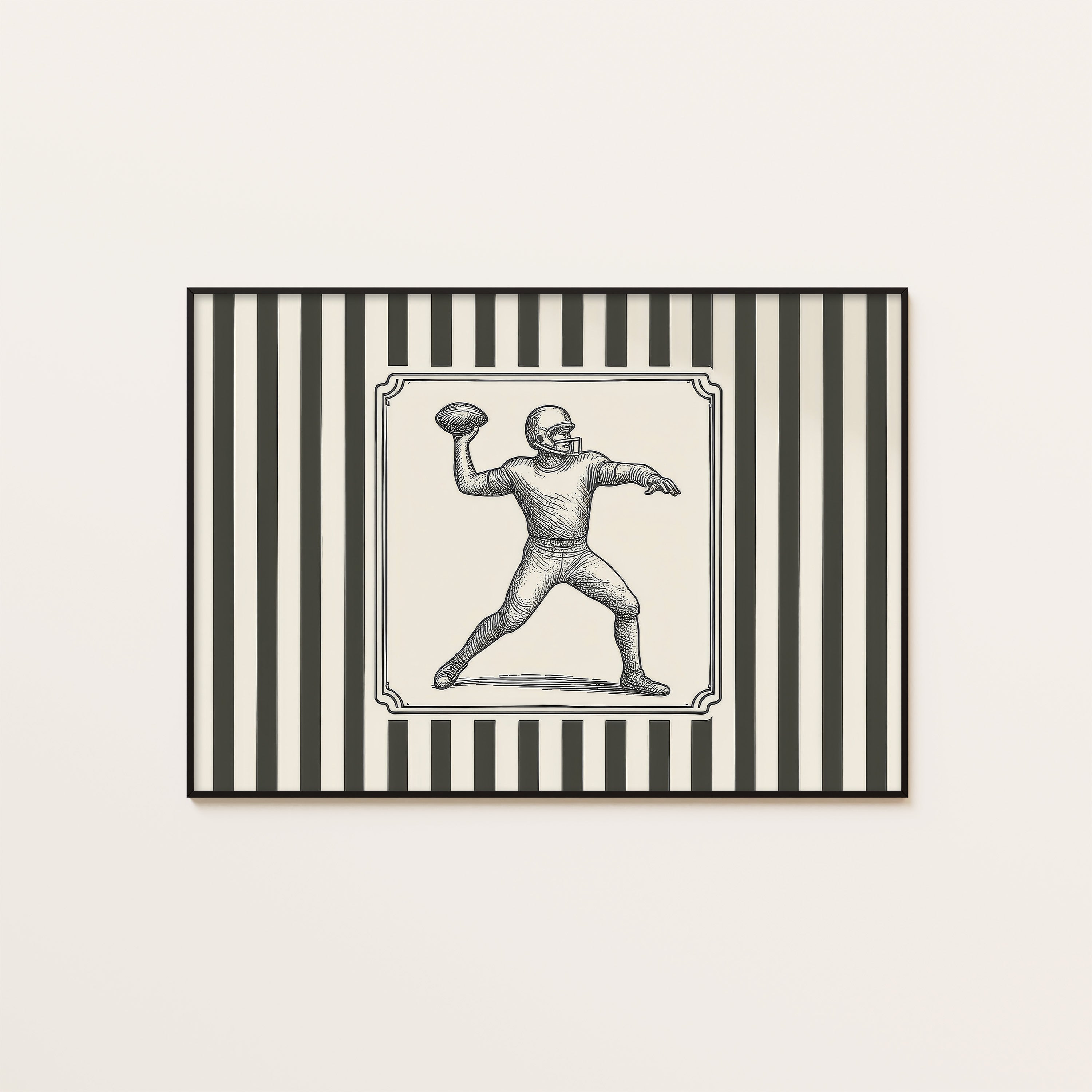 Ticking Stripe Quarterback — Engraving Print – unframed poster