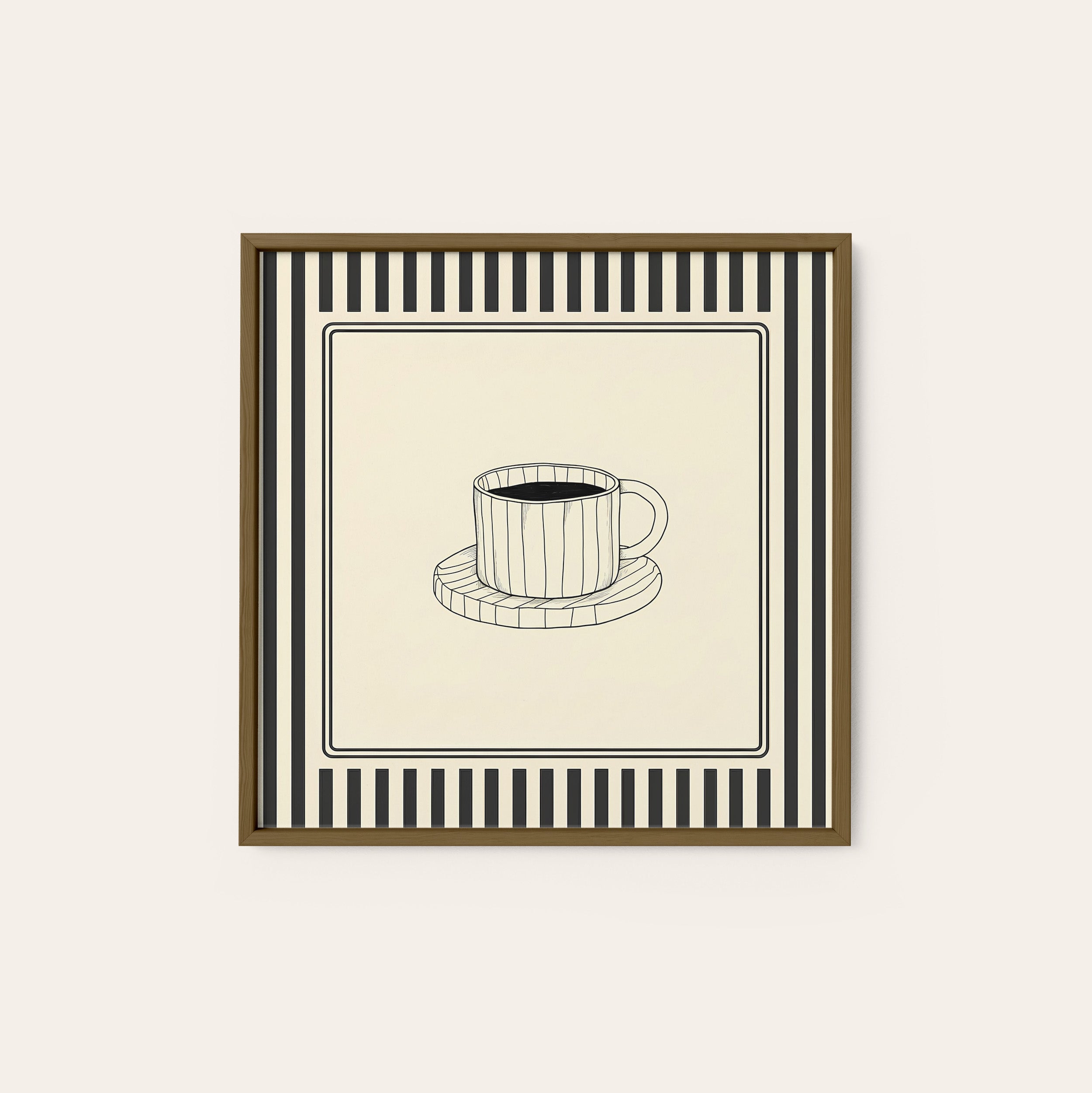 Morning Cup — Coffee Sketch Print – dark wood frame