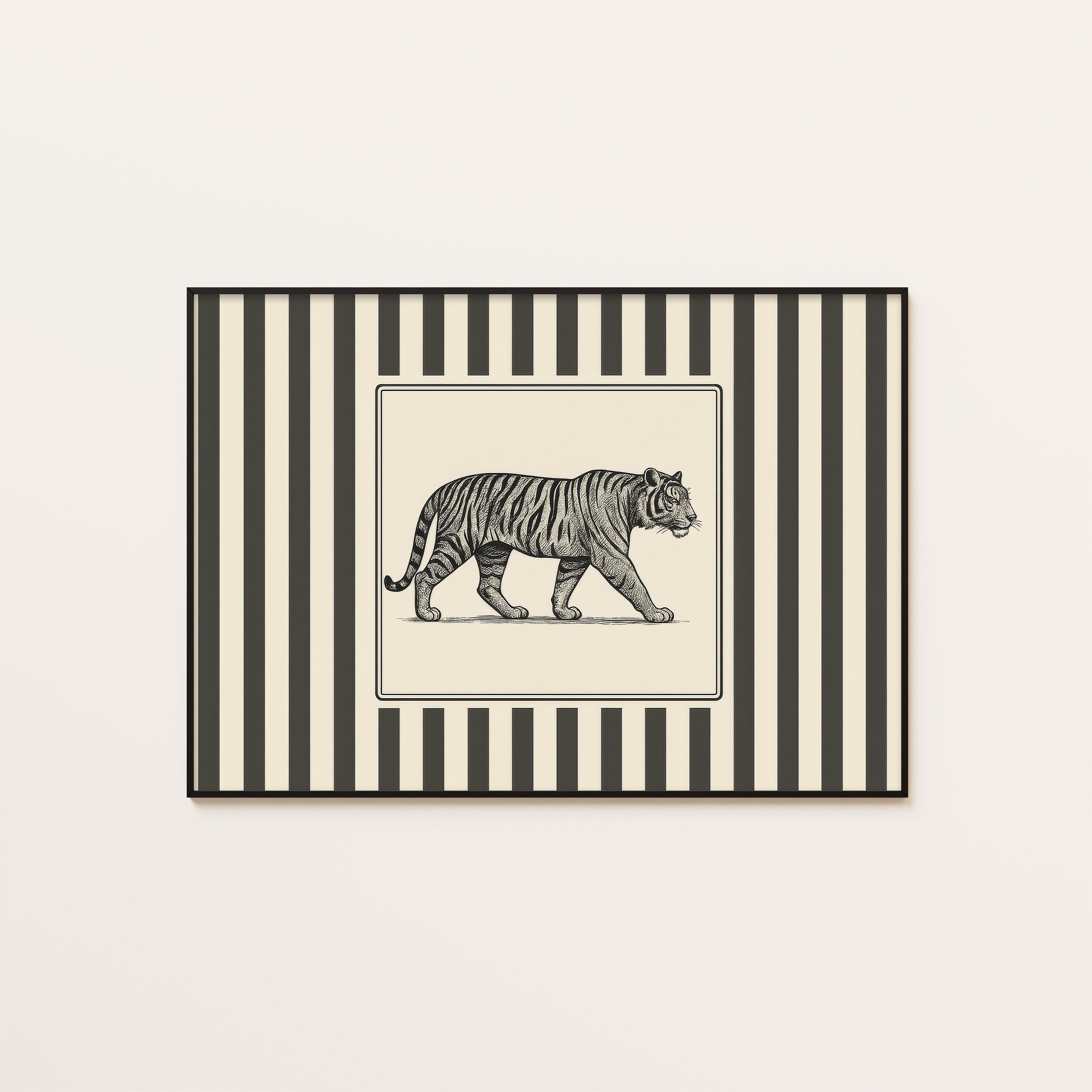 Ticking Stripe Tiger — Engraving Print – unframed poster