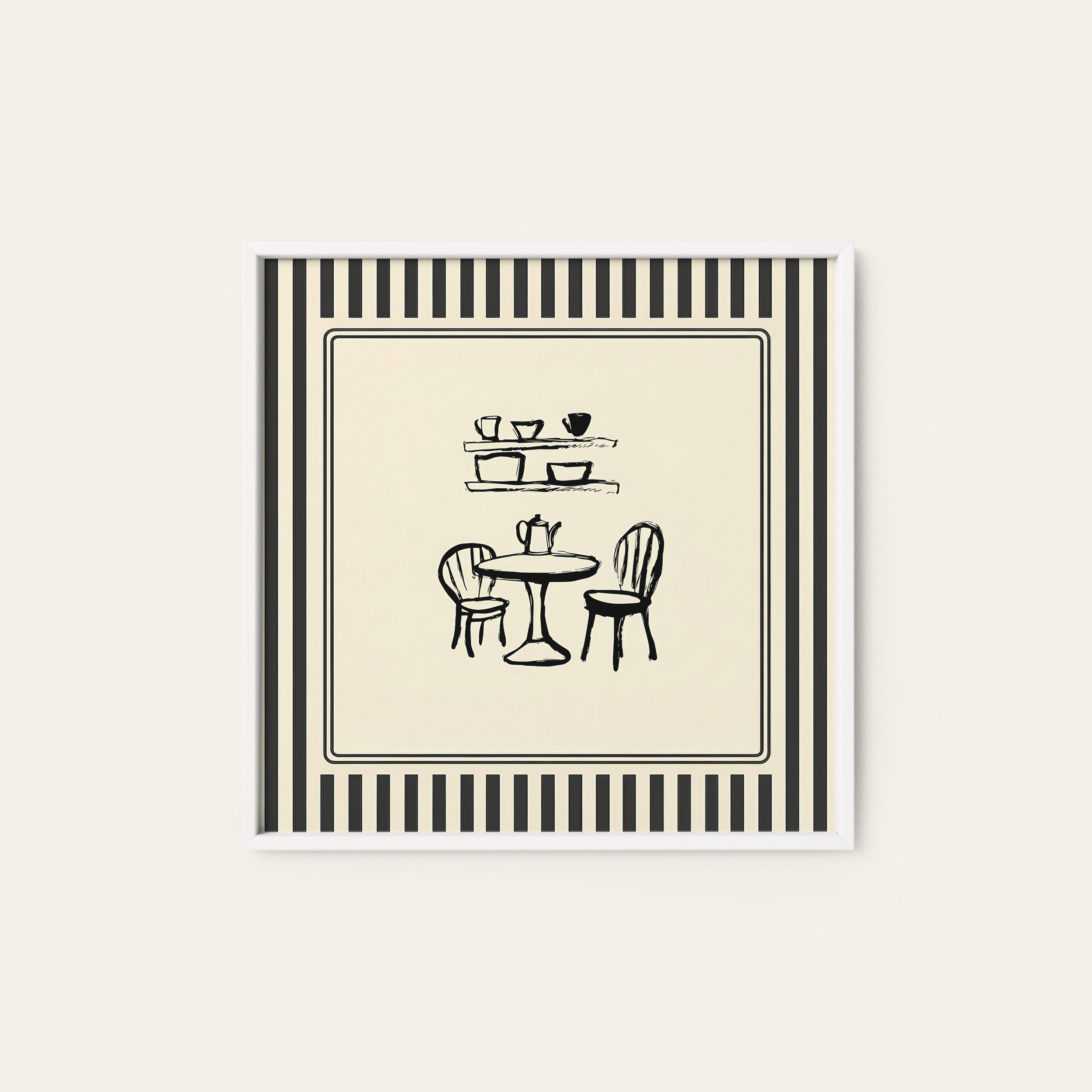 Table for Two — Café Sketch Print – white frame