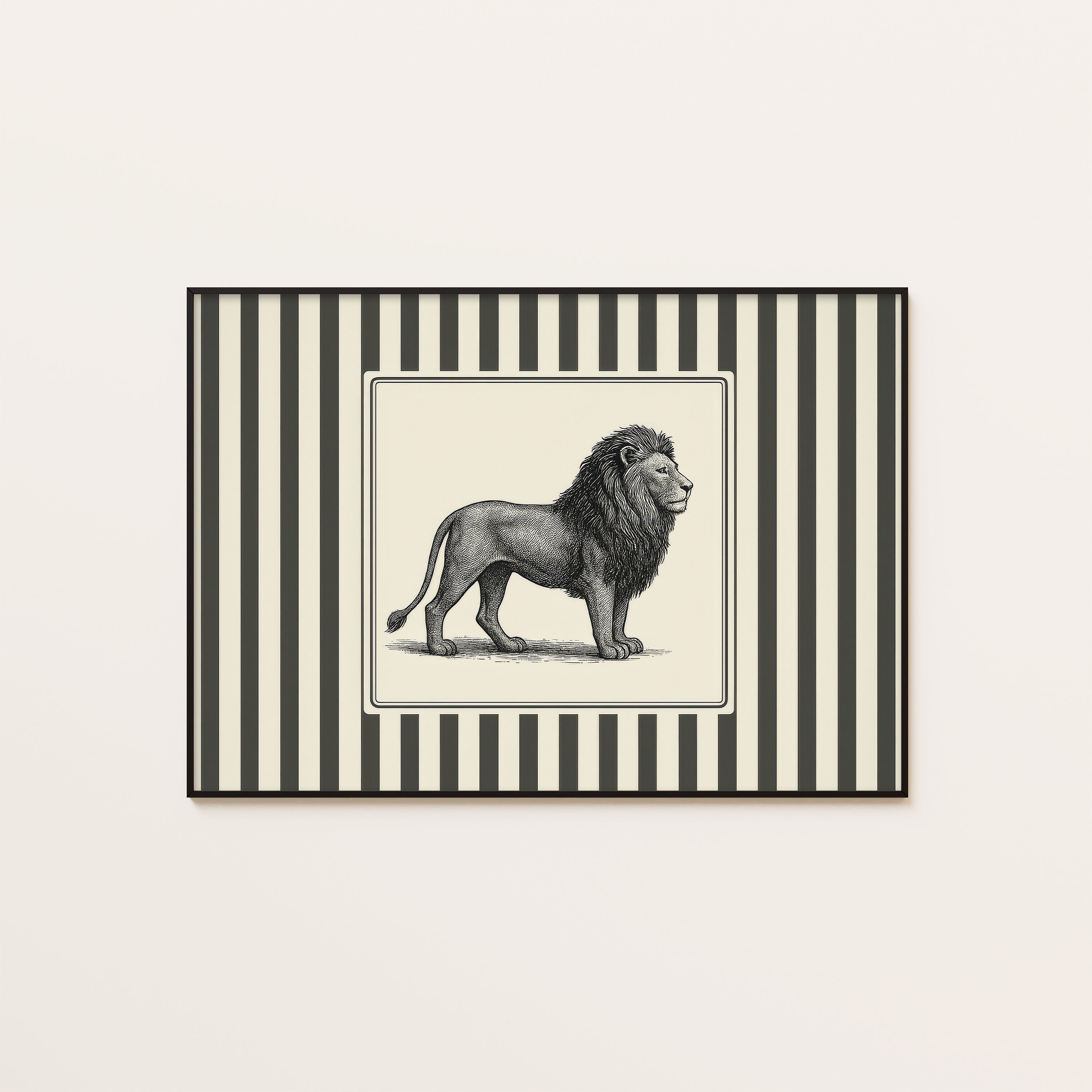 Ticking Stripe Lion — Engraving Print – unframed poster