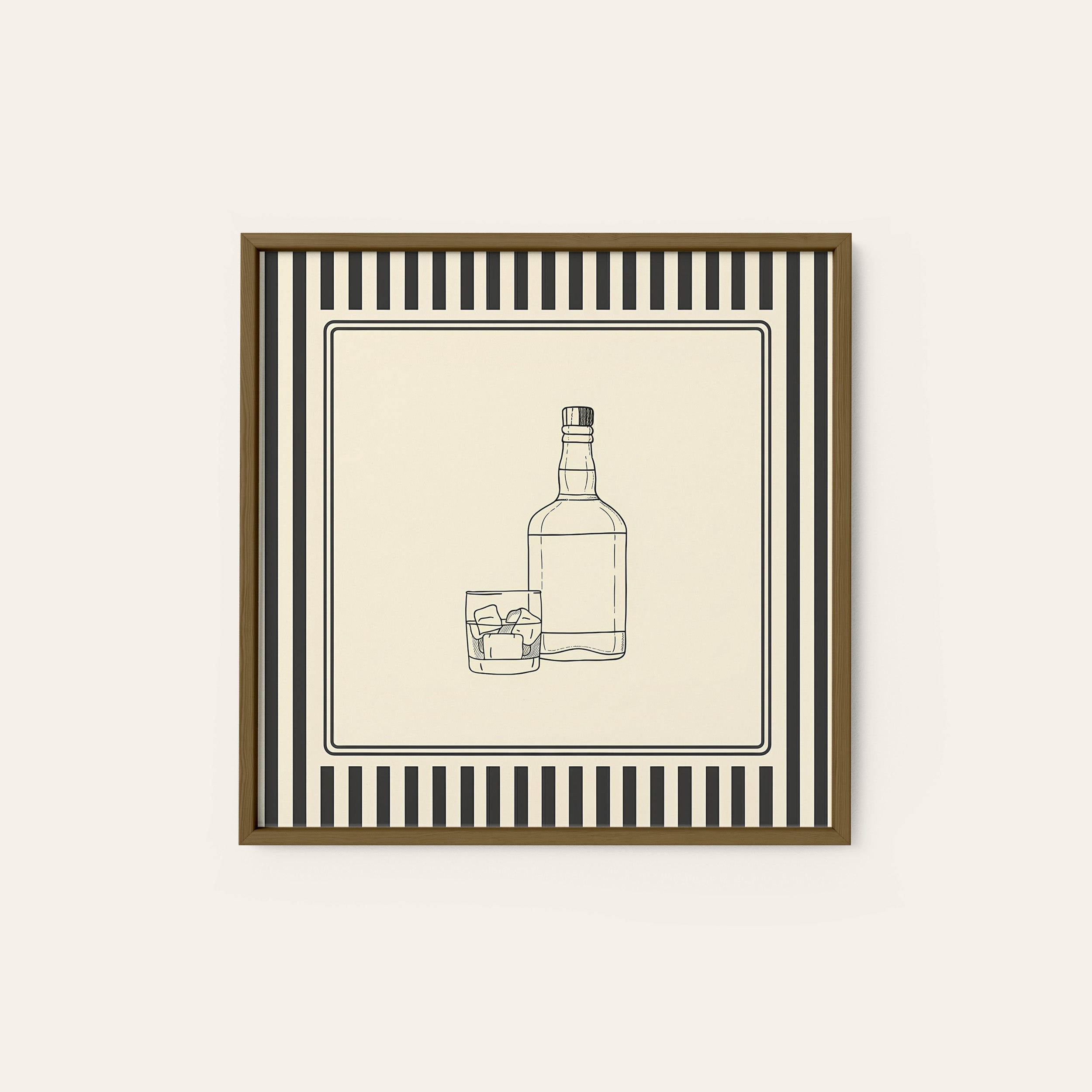 Neat Pour — Whiskey Sketch Print – dark wood frame