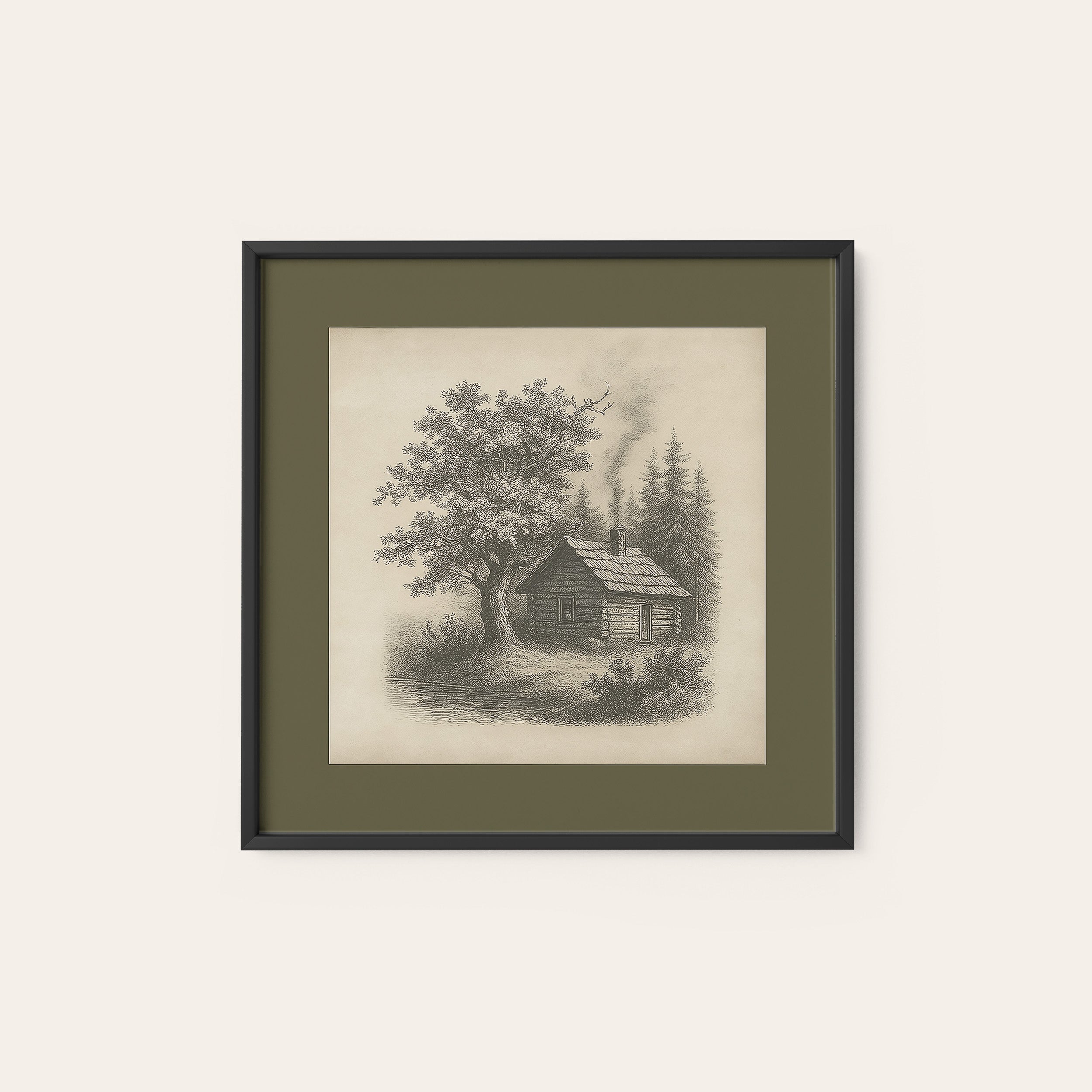 Cabin in the Pines — Sketch Print – black frame