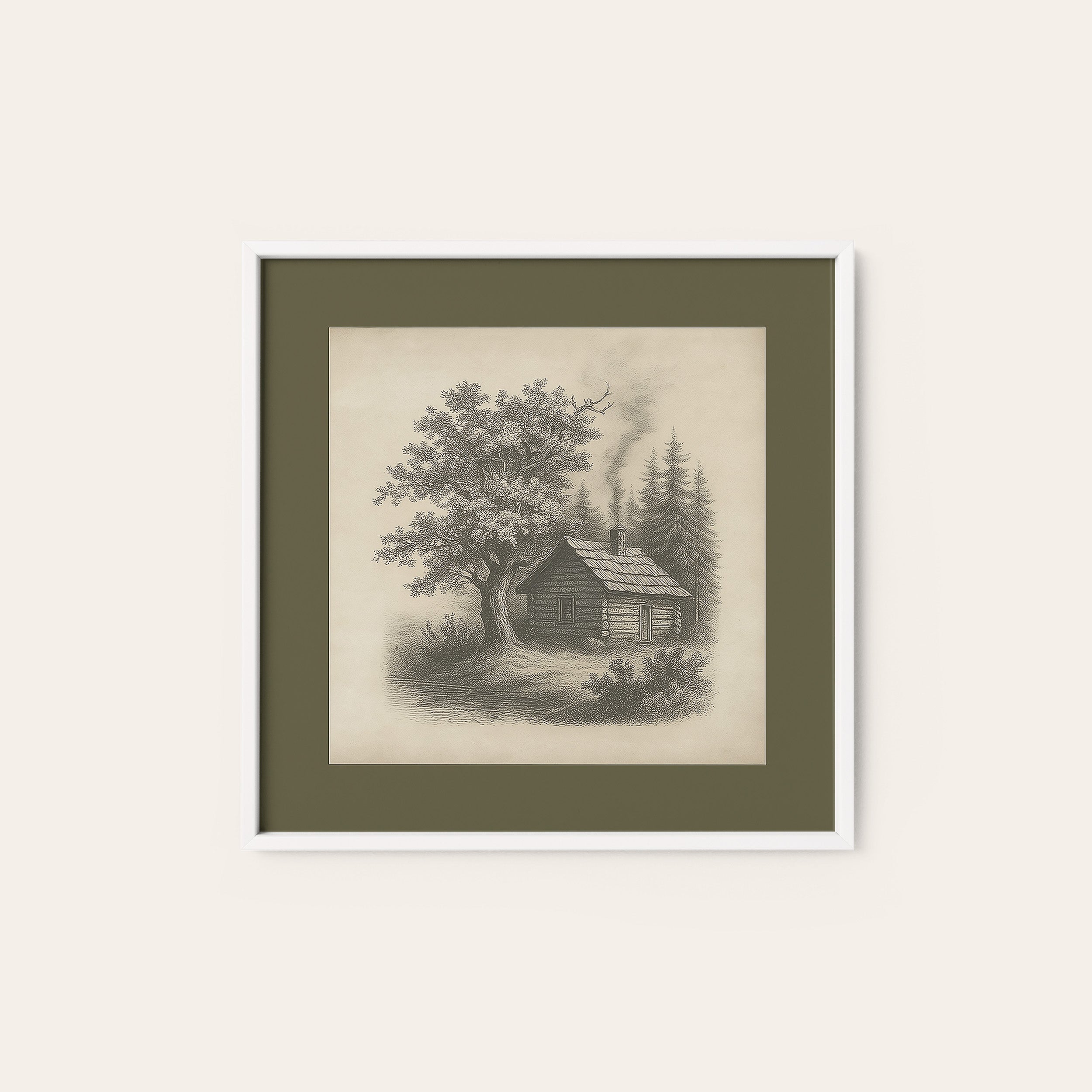 Cabin in the Pines — Sketch Print – white frame