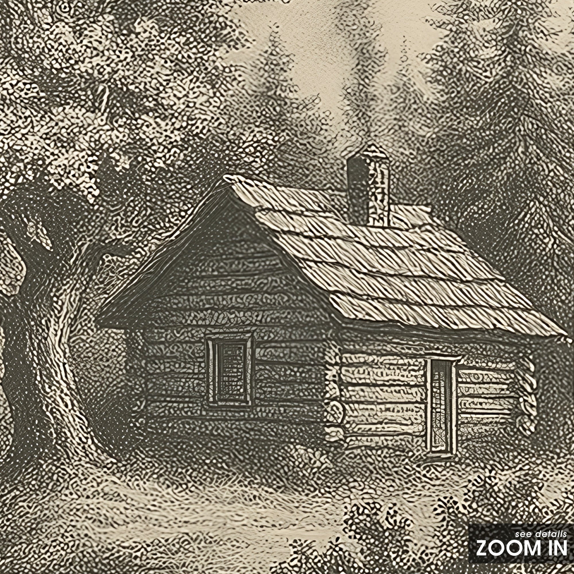 Cabin in the Pines — Sketch Print – detail closeup