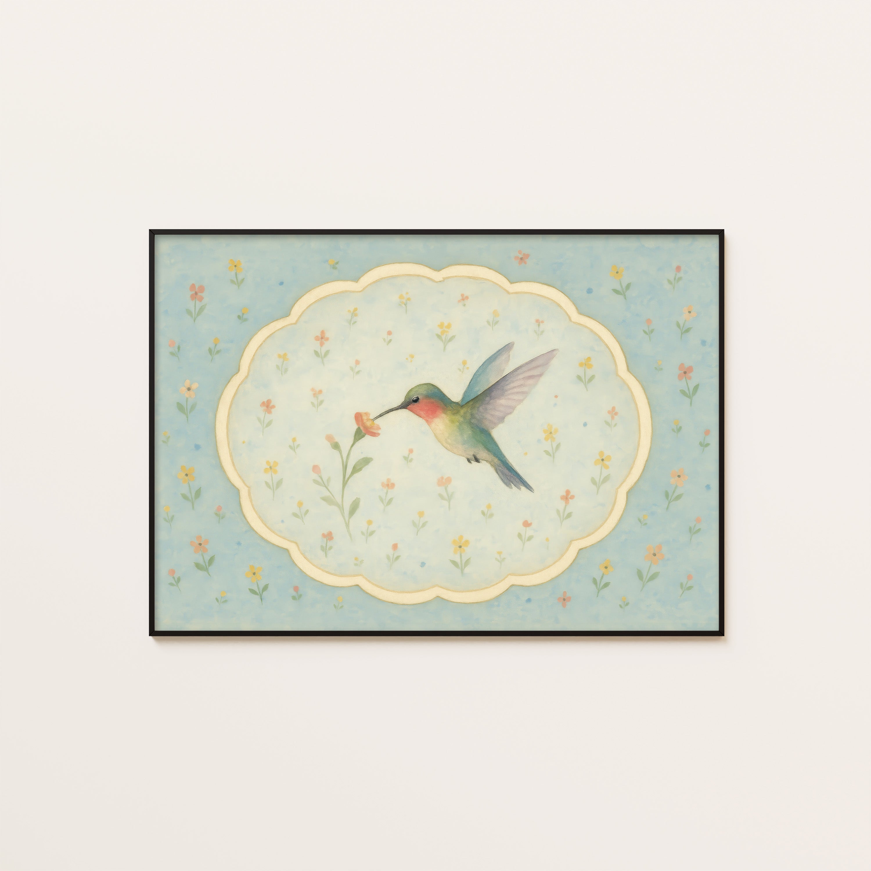 Hummingbird Cameo — Floral Art Print – unframed poster