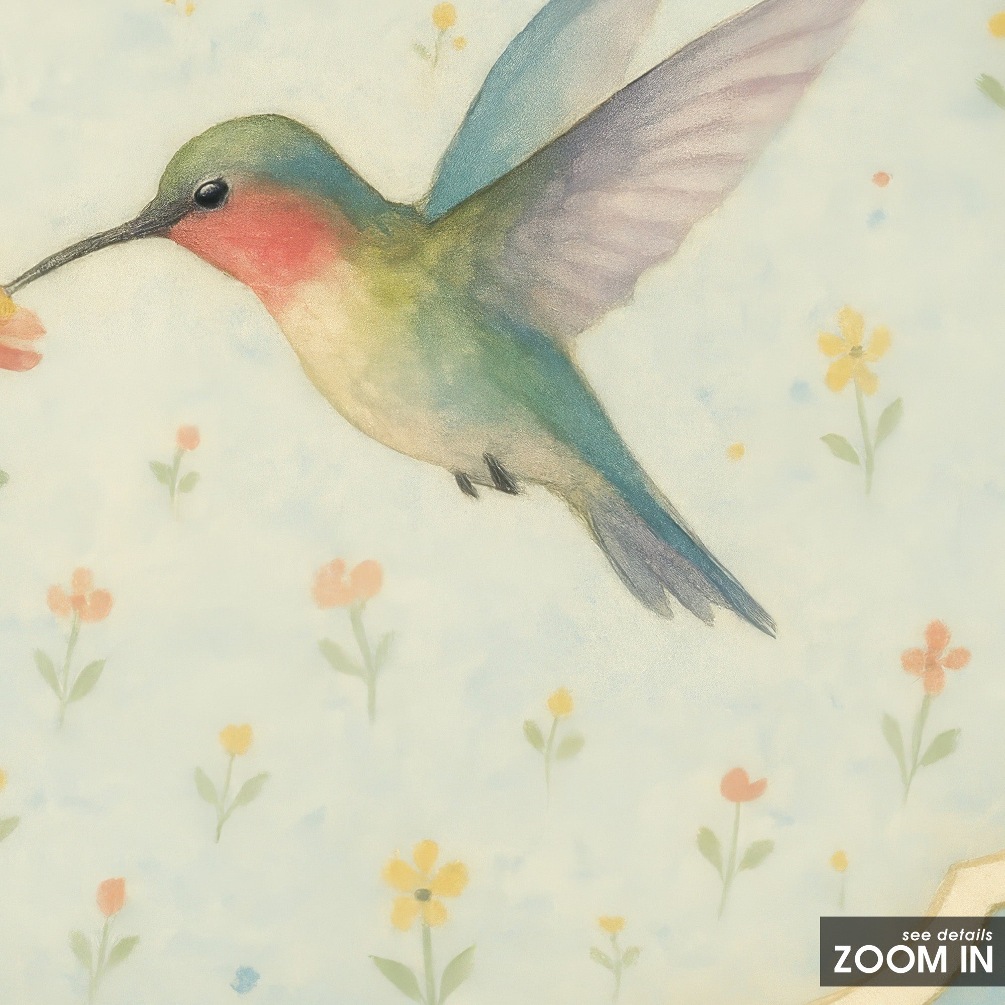 Hummingbird Cameo — Floral Art Print – in room setting