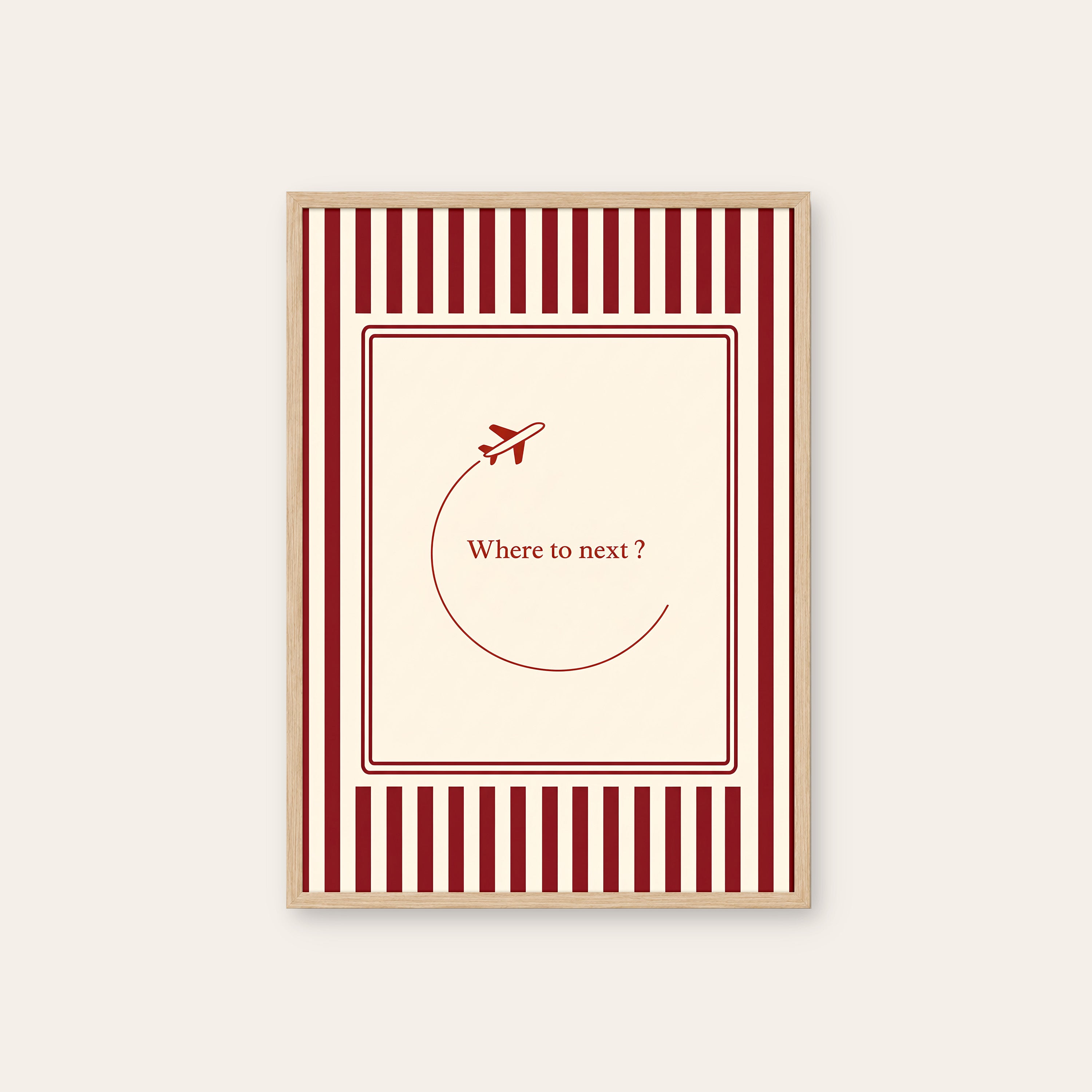 Where to Next? — Travel Note Print – natural wood frame