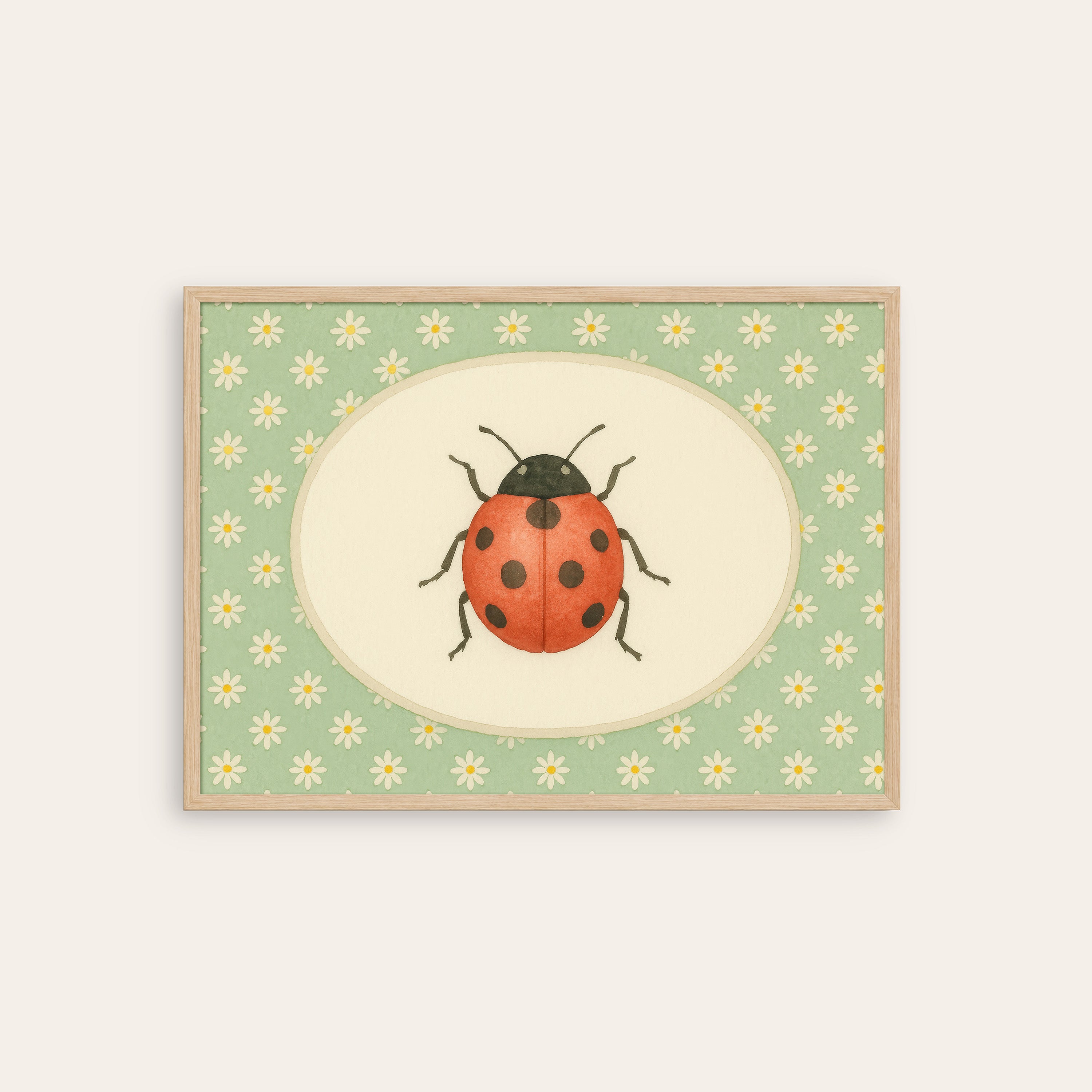 Ladybird Cameo — Garden Art Print – natural wood frame