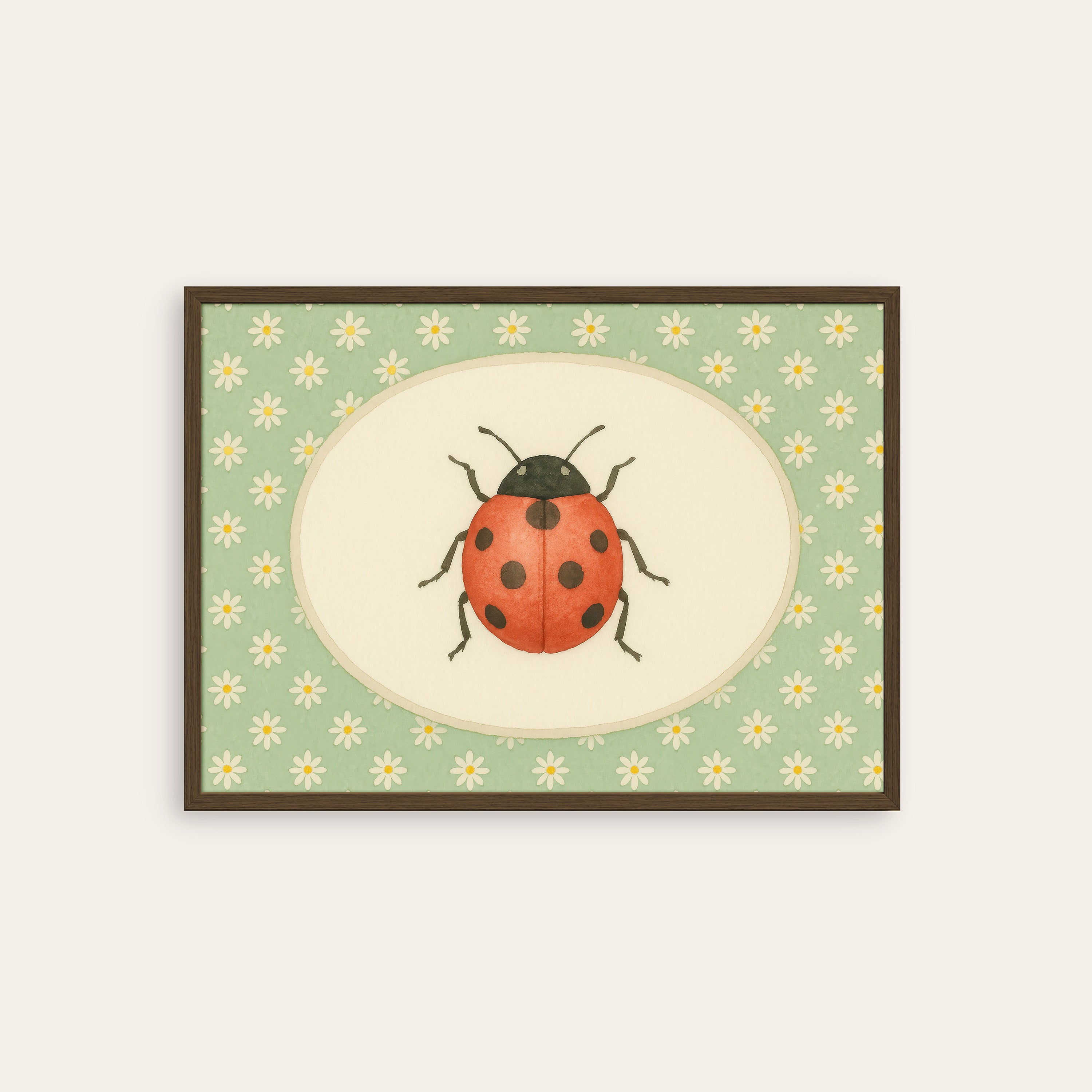Ladybird Cameo — Garden Art Print – dark wood frame
