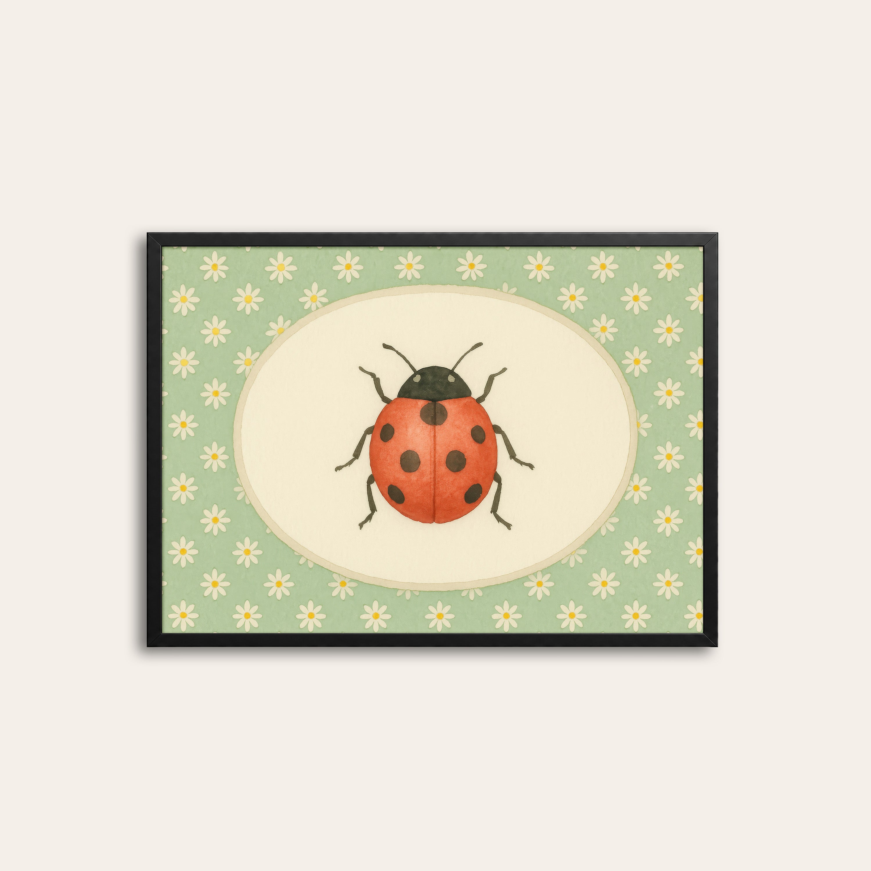 Ladybird Cameo — Garden Art Print – black frame