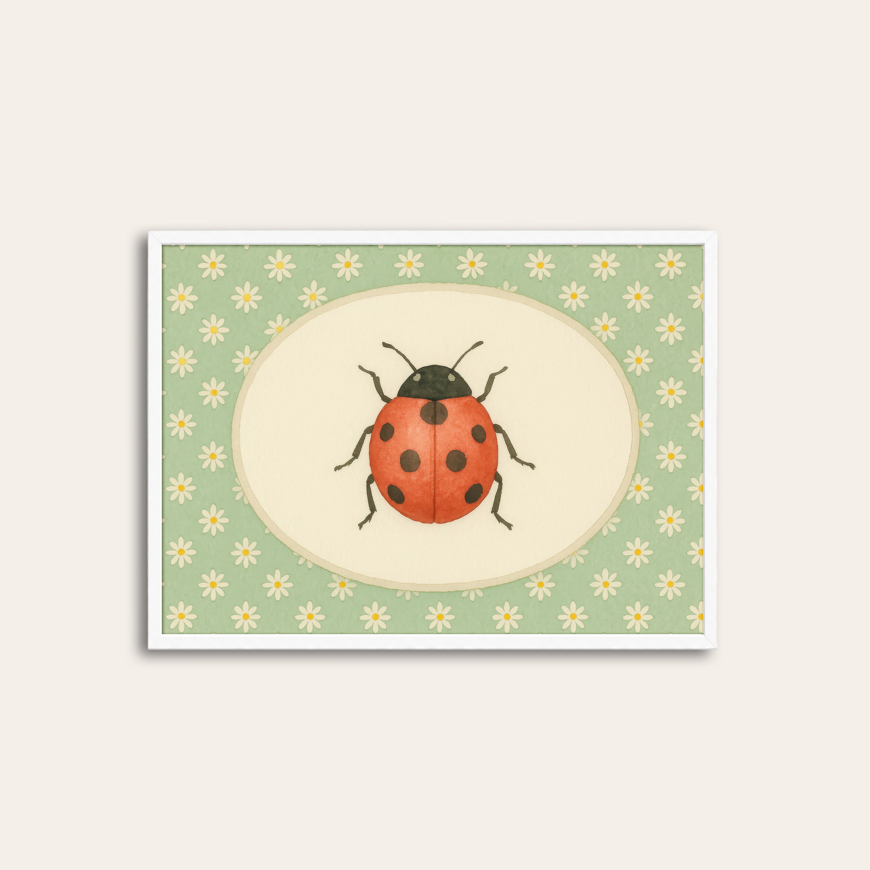 Ladybird Cameo — Garden Art Print – white frame