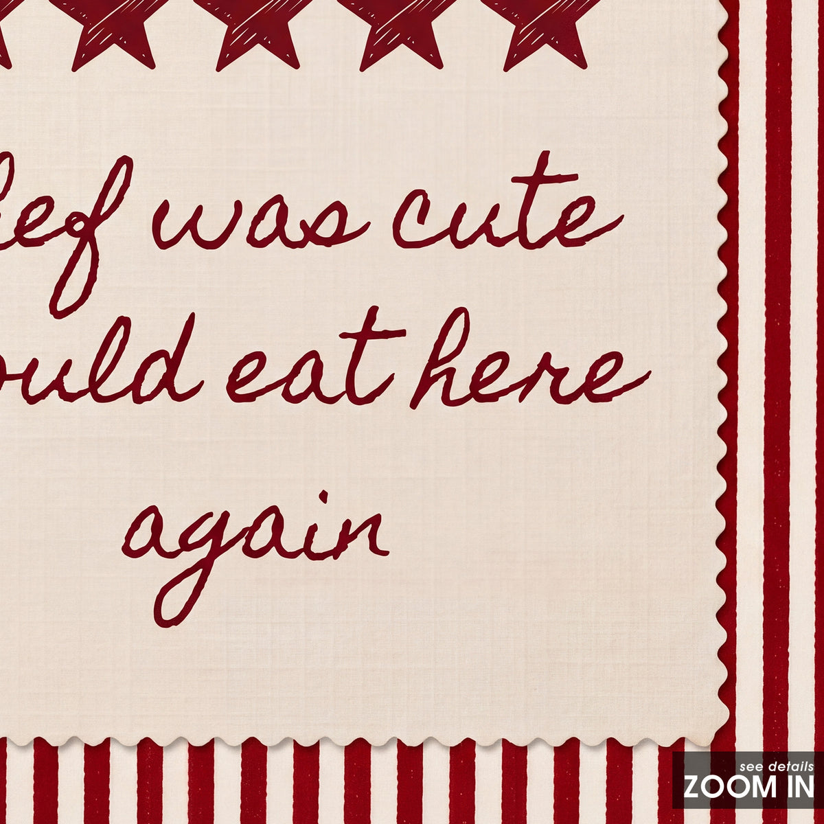 Chef Was Cute - Red Stripe Review Print - artwork detail close-up