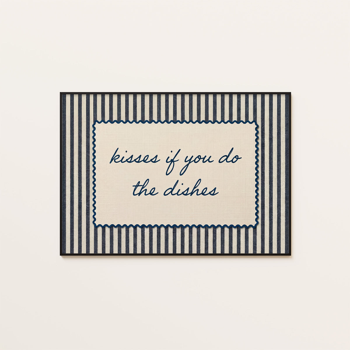 Kisses for Dishes - Navy Scallop Print - framed artwork overview