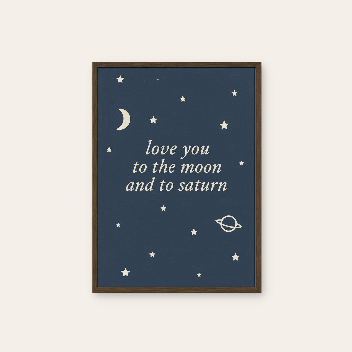 Moon and Saturn - Celestial Quote Print - dark wood frame