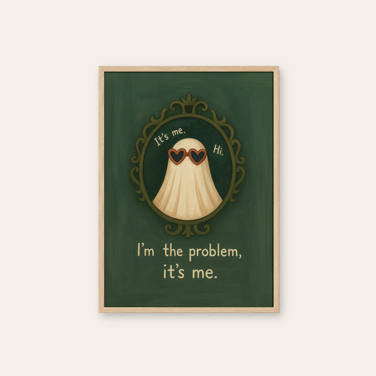 It's Me, Hi - Ghost Mirror Print - natural wood frame