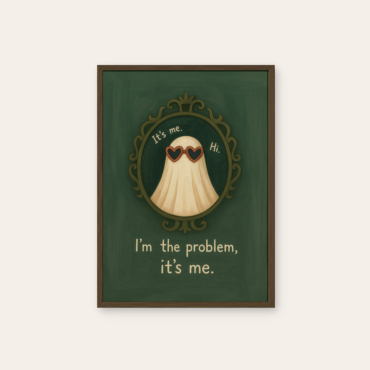 It's Me, Hi - Ghost Mirror Print - dark wood frame