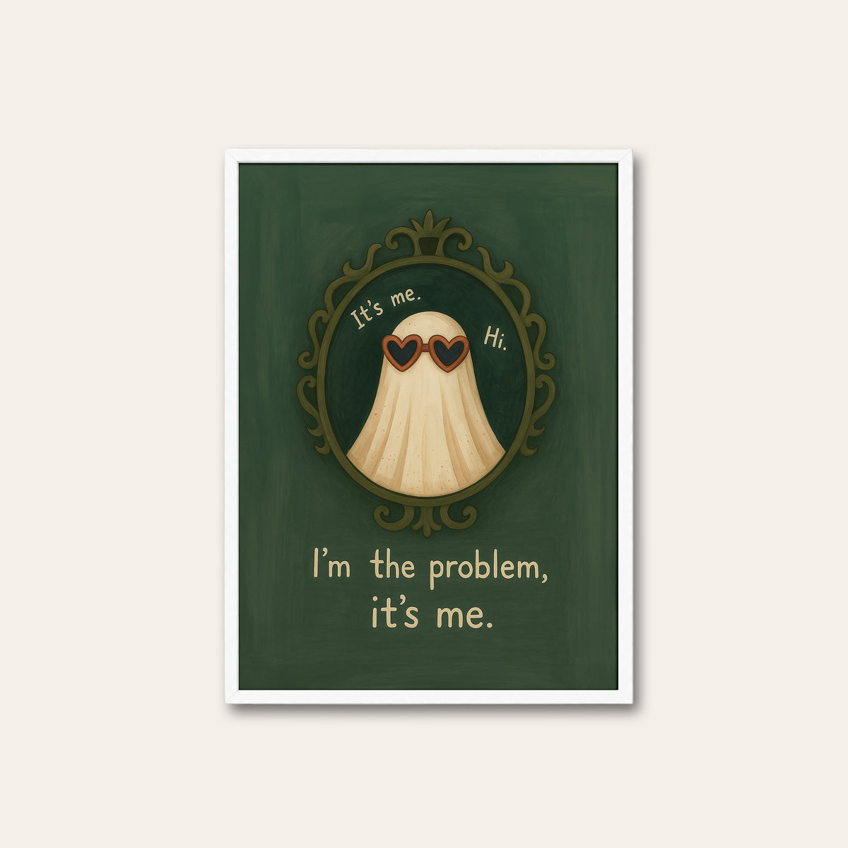 It's Me, Hi - Ghost Mirror Print - white frame