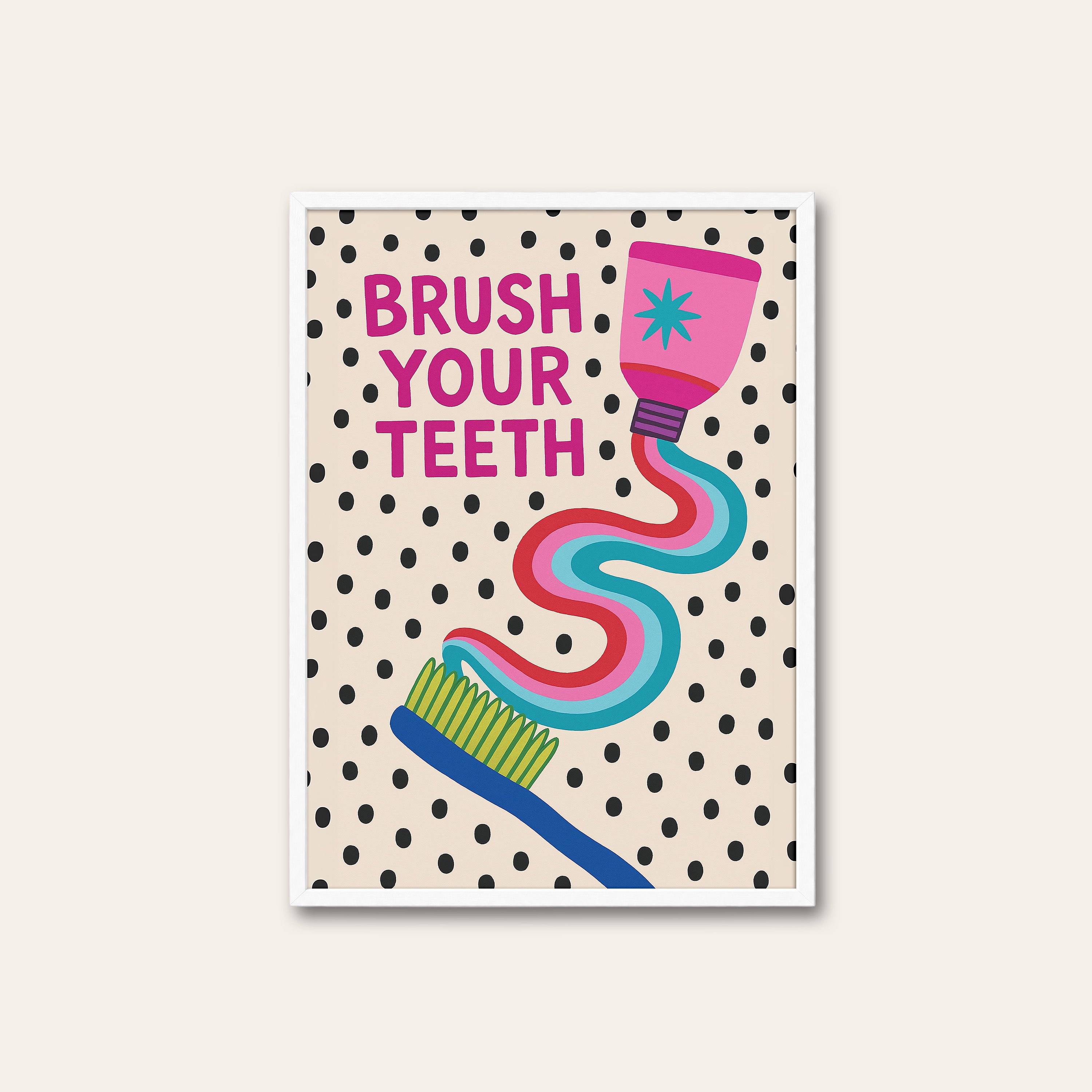 Brush Your Teeth — Bathroom Art Print – white frame