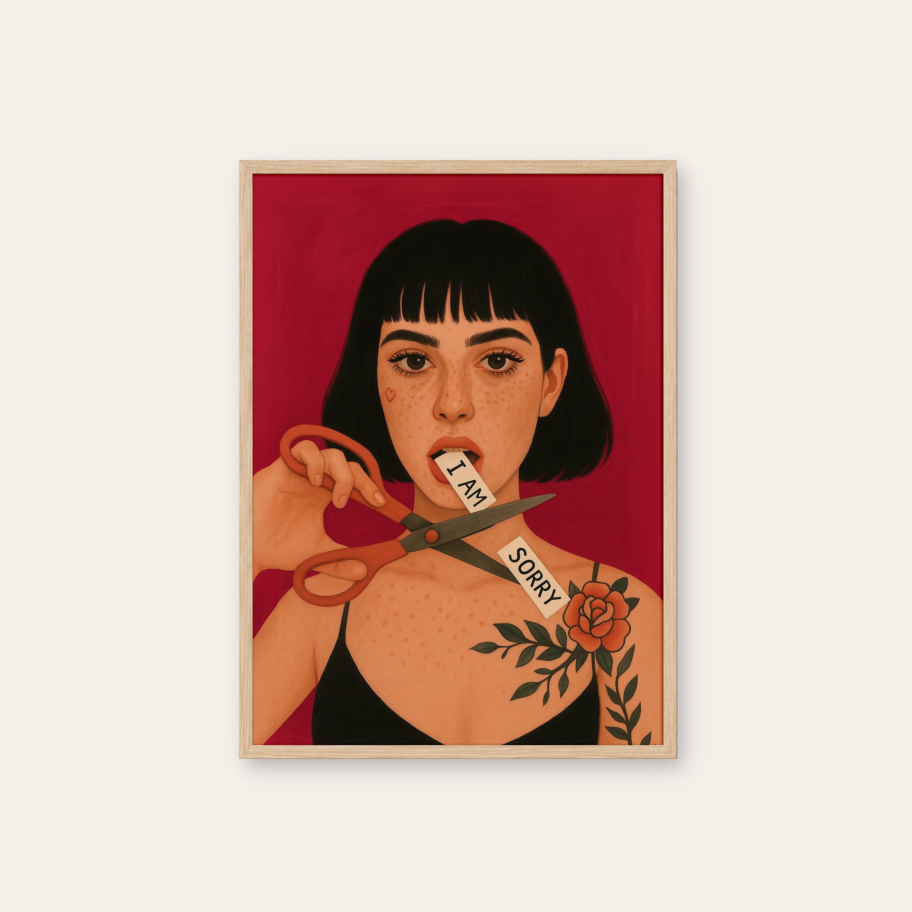 Cutting It Out — Sorry Print – natural wood frame
