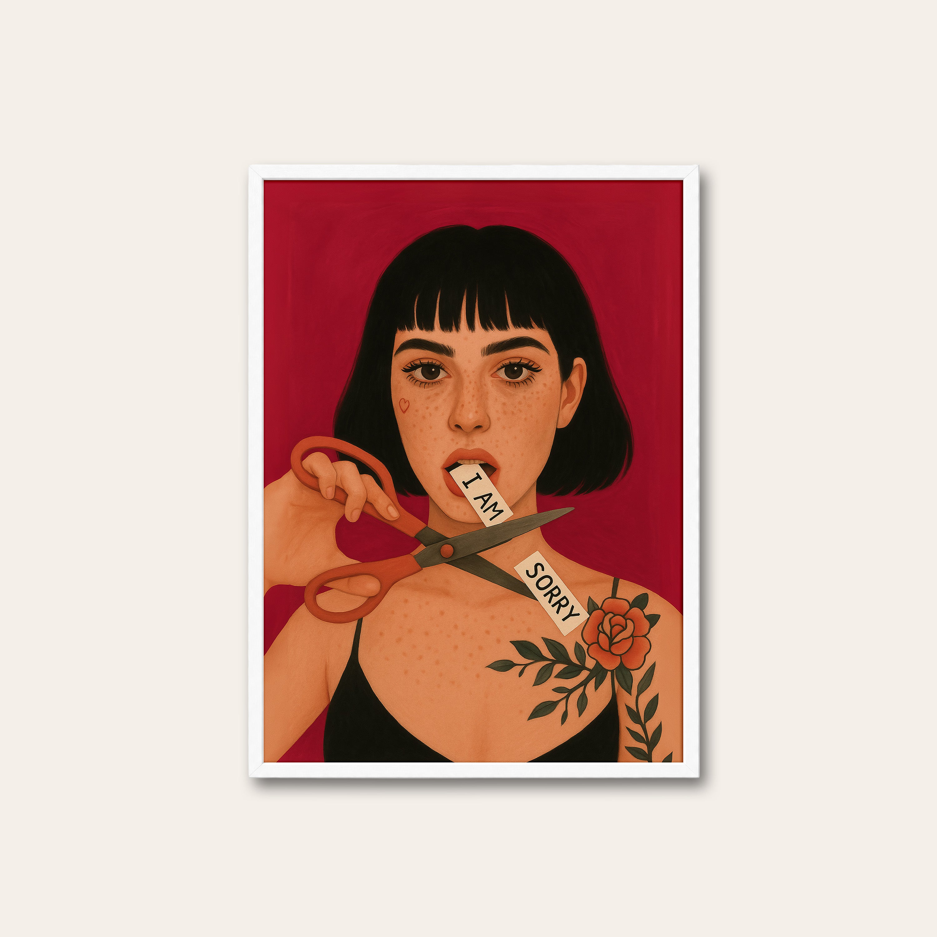 Cutting It Out — Sorry Print – white frame