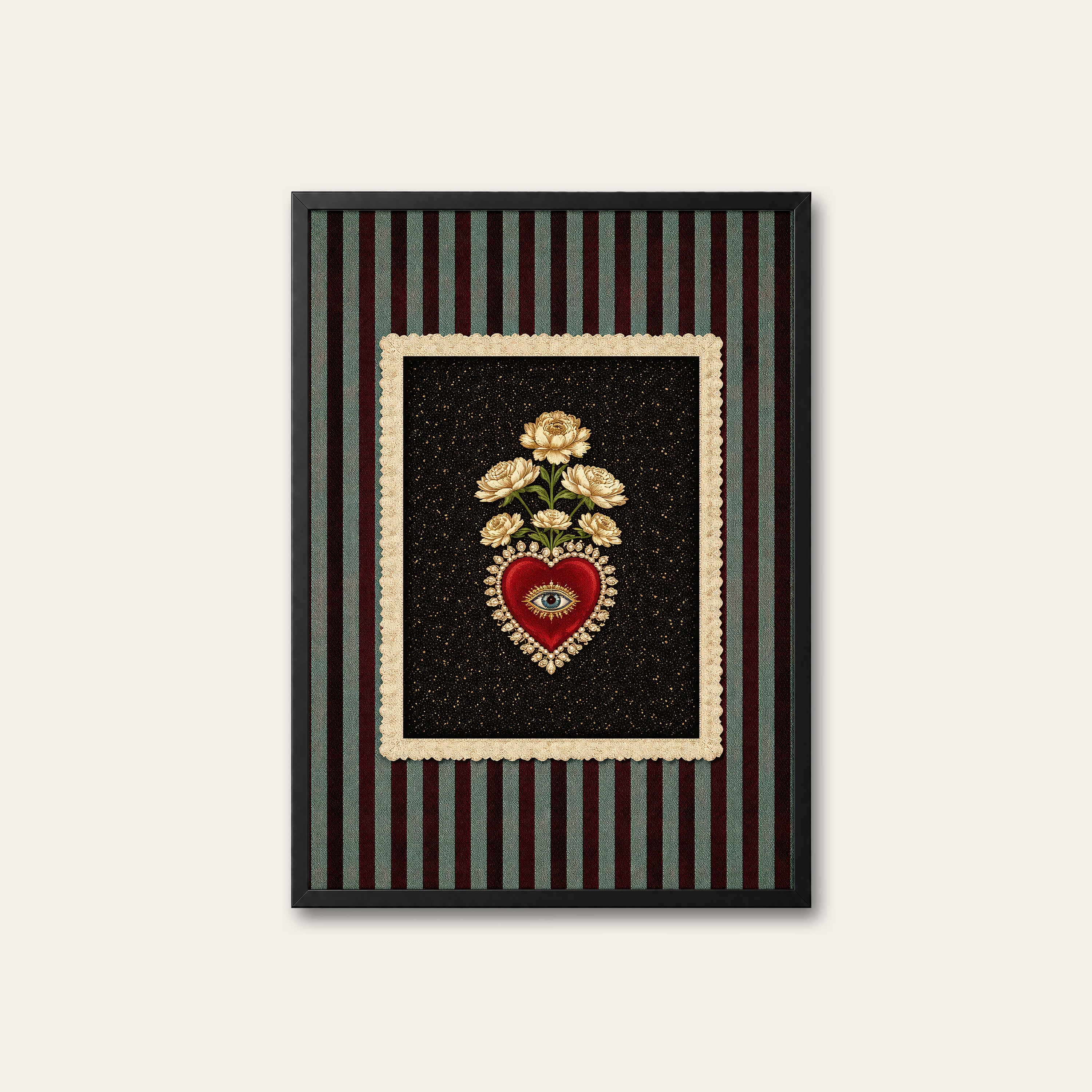 Sacred Heart Patch — Embroidered Print – black frame