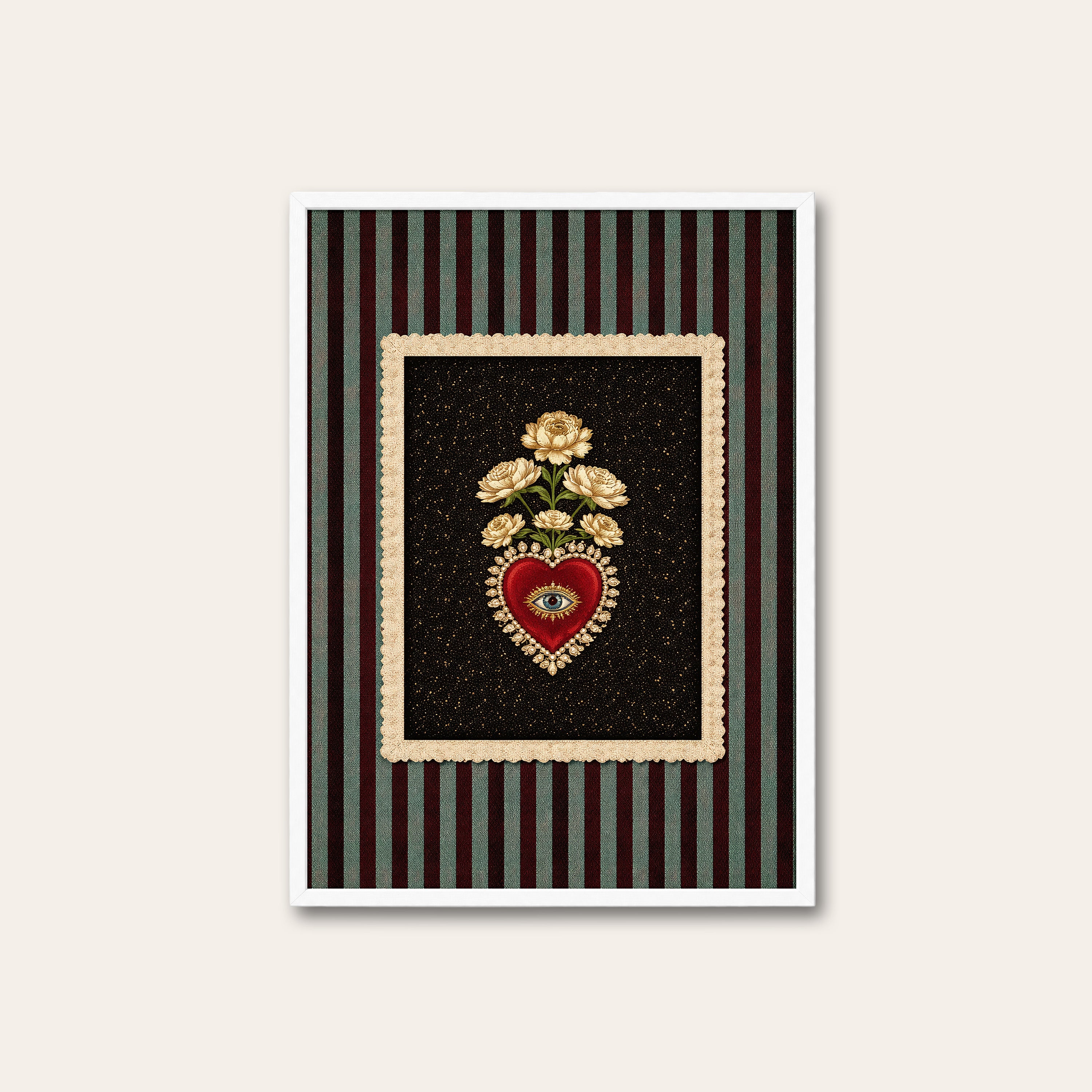 Sacred Heart Patch — Embroidered Print – white frame