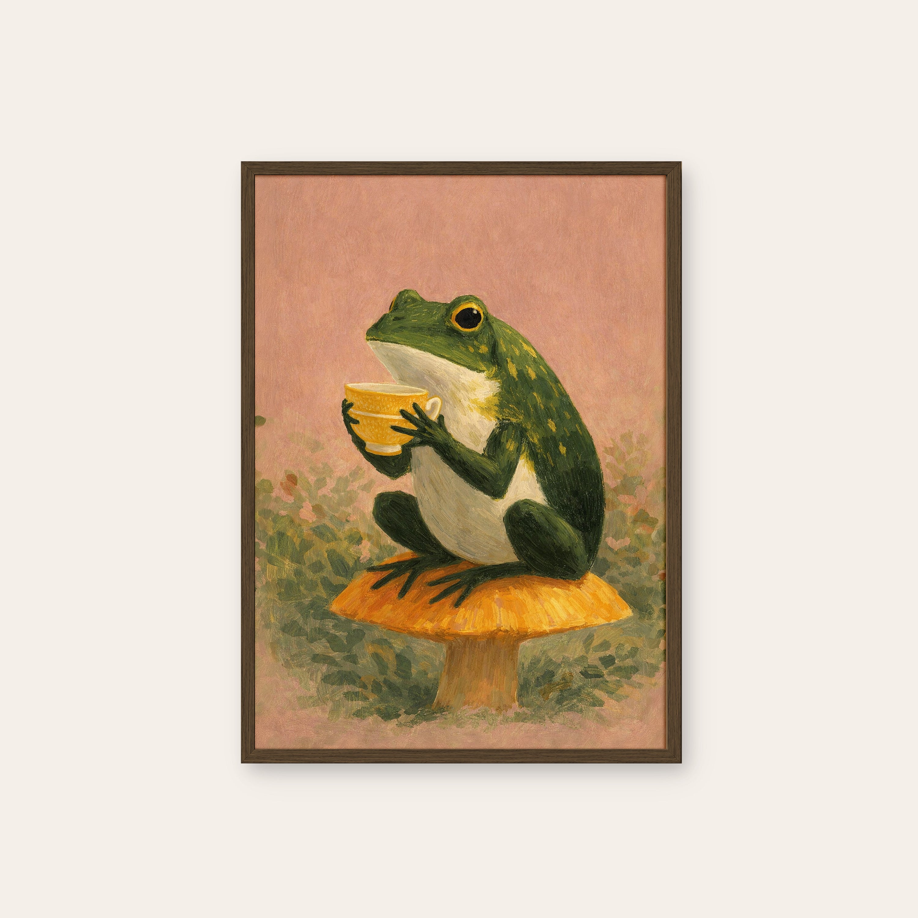 Tea on the Toadstool — Frog Print – dark wood frame