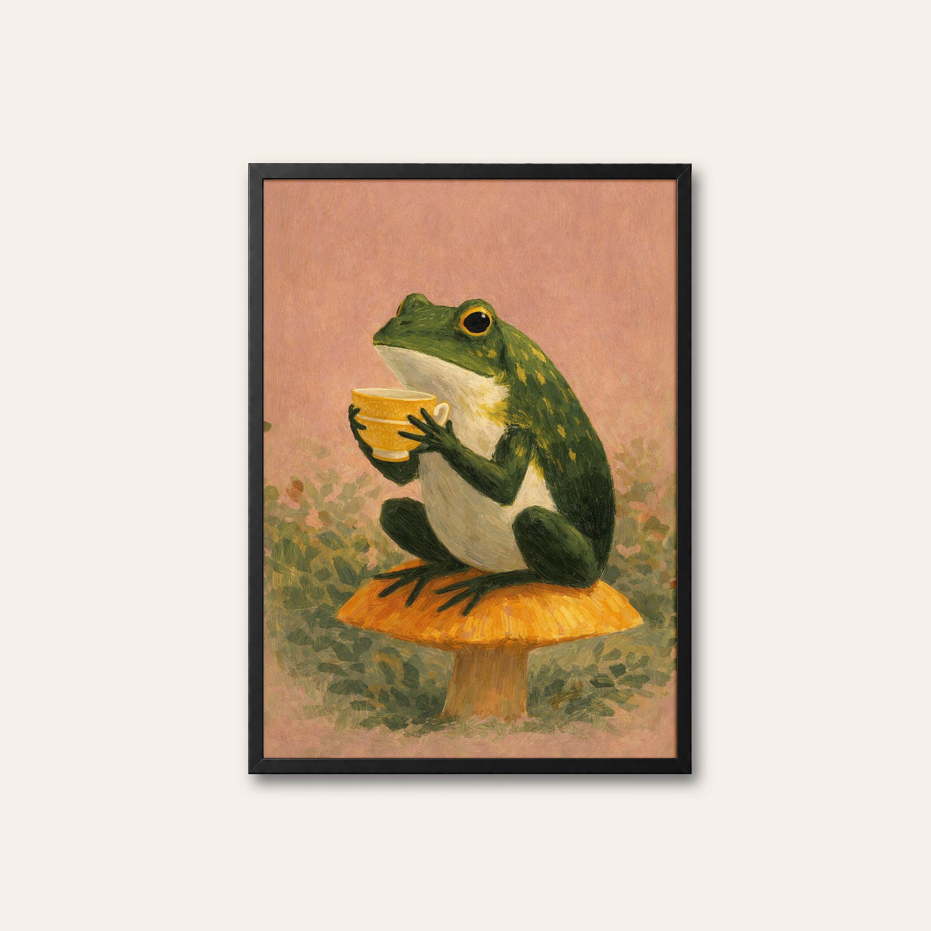 Tea on the Toadstool — Frog Print – black frame