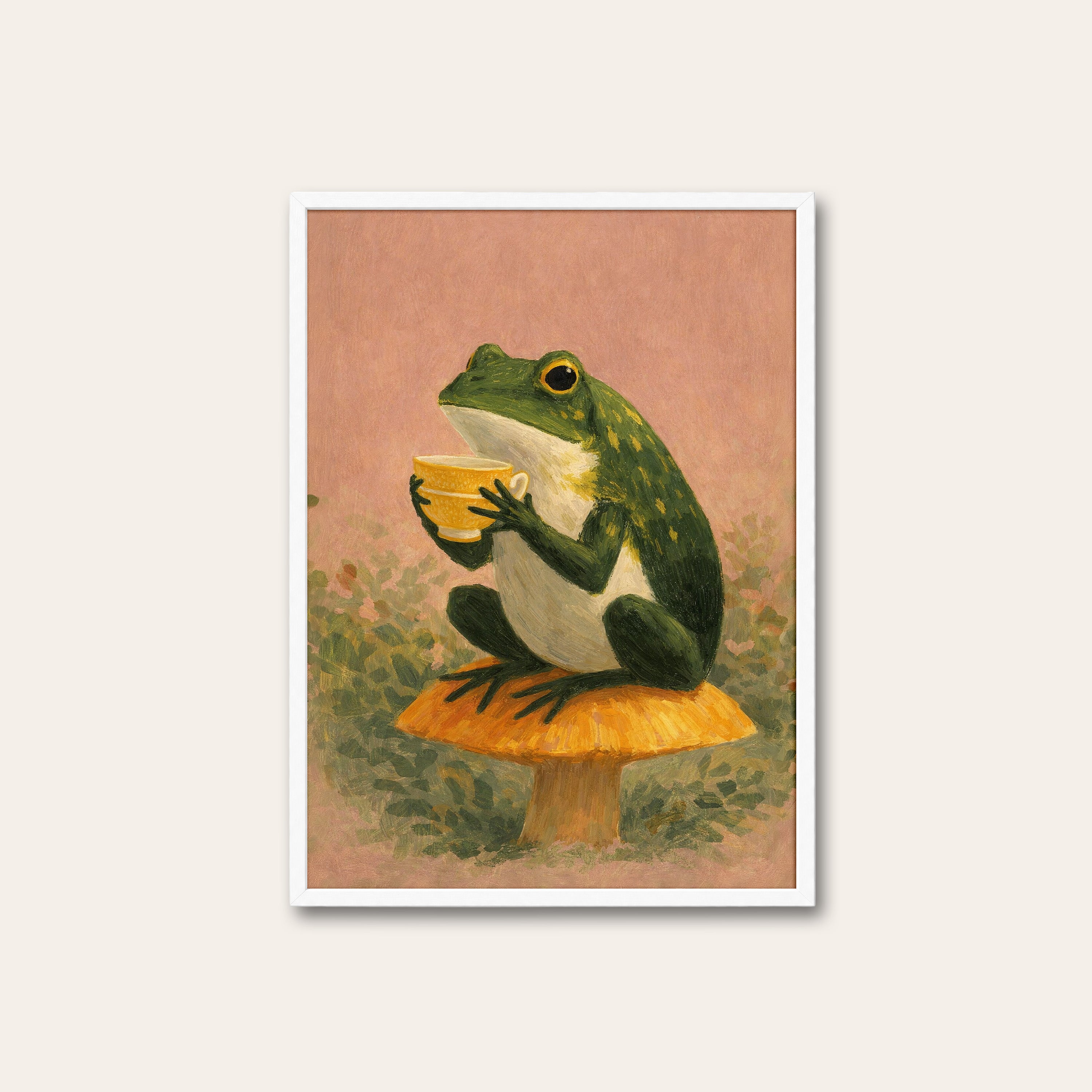 Tea on the Toadstool — Frog Print – white frame