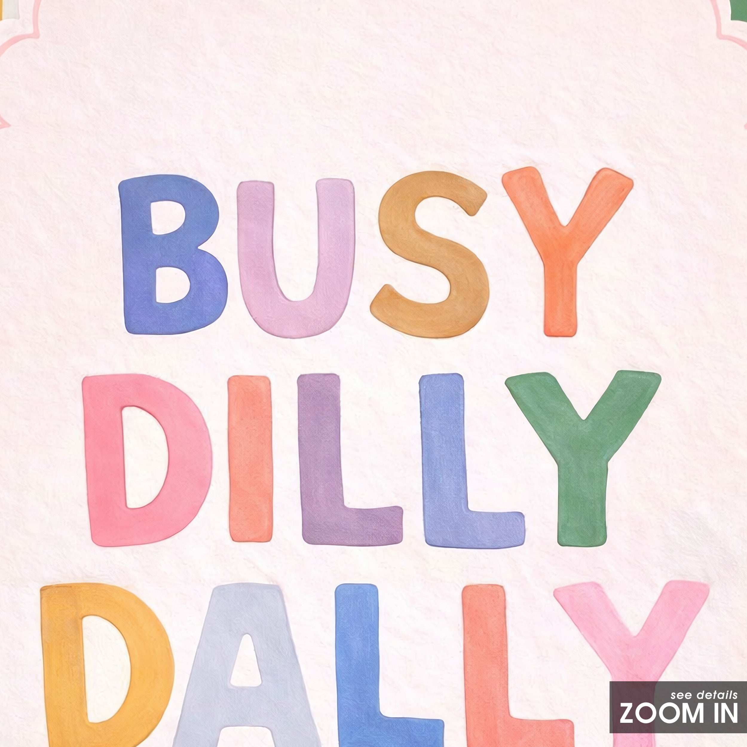 Busy Dilly Dallying — Rainbow Print – in room setting