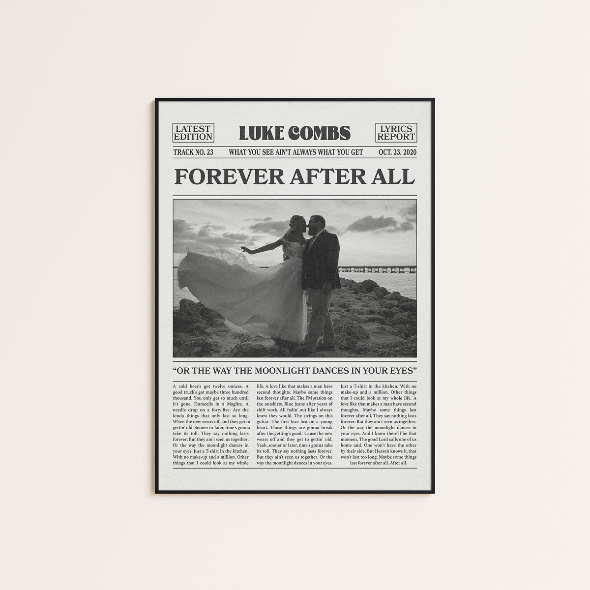 Luke Combs Forever After All newspaper poster, Wedding — black frame display