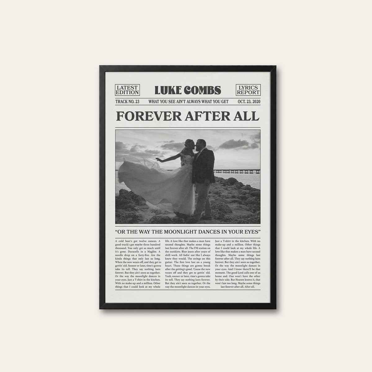 Luke Combs Forever After All newspaper poster, Wedding — black frame