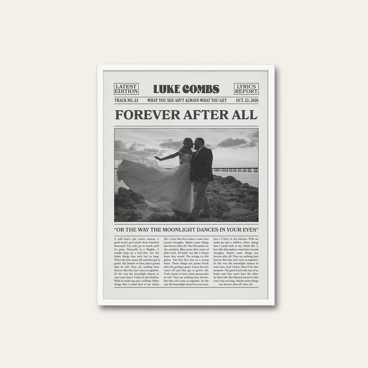 Luke Combs Forever After All newspaper poster, Wedding — white frame