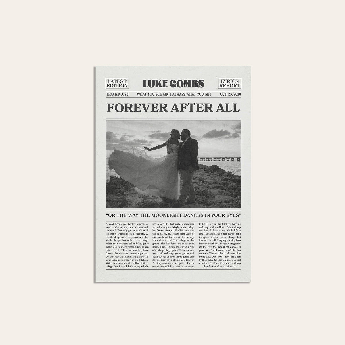 Luke Combs Forever After All newspaper poster, Wedding — unframed print