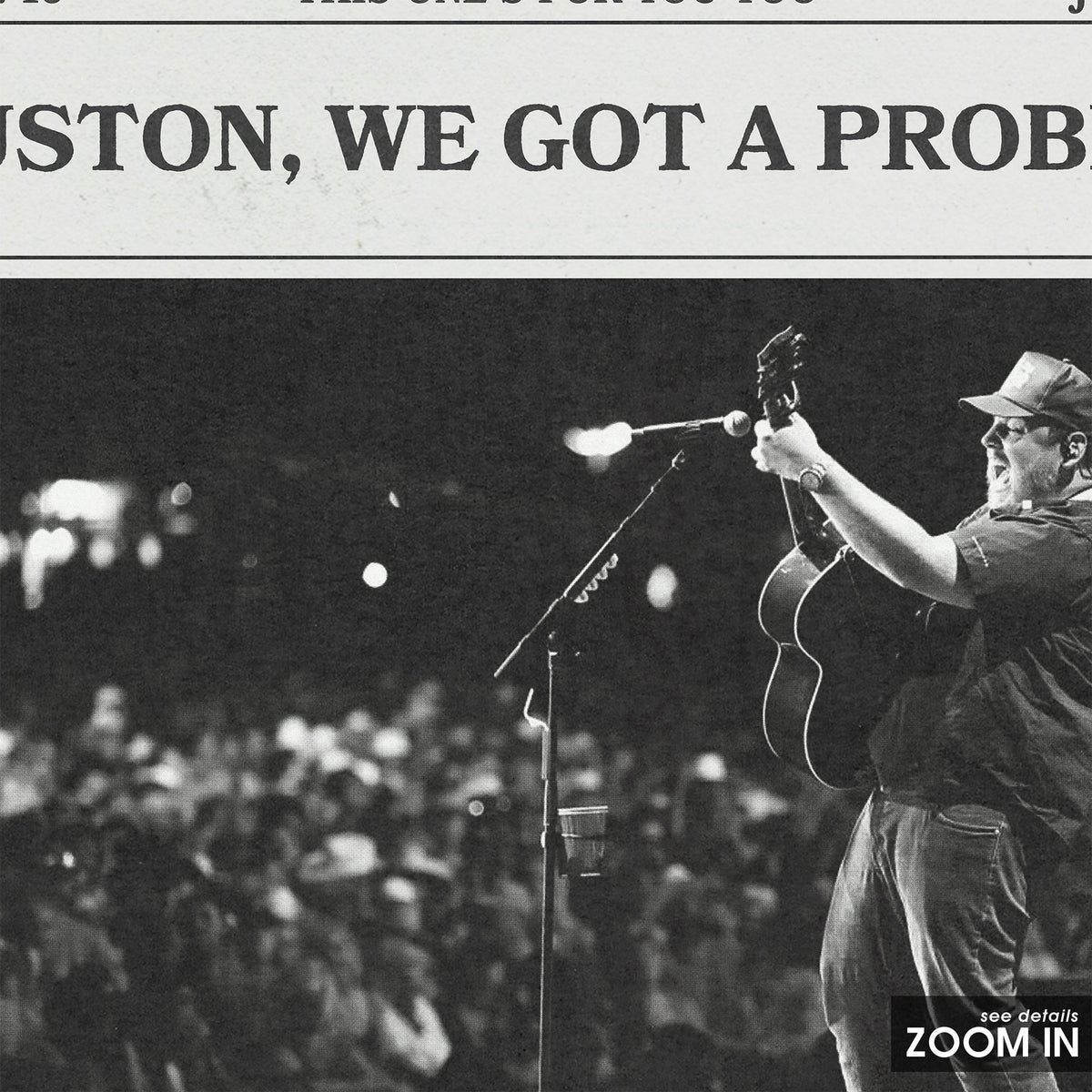 Luke Combs Houston, We Got a Problem newspaper poster — close-up detail