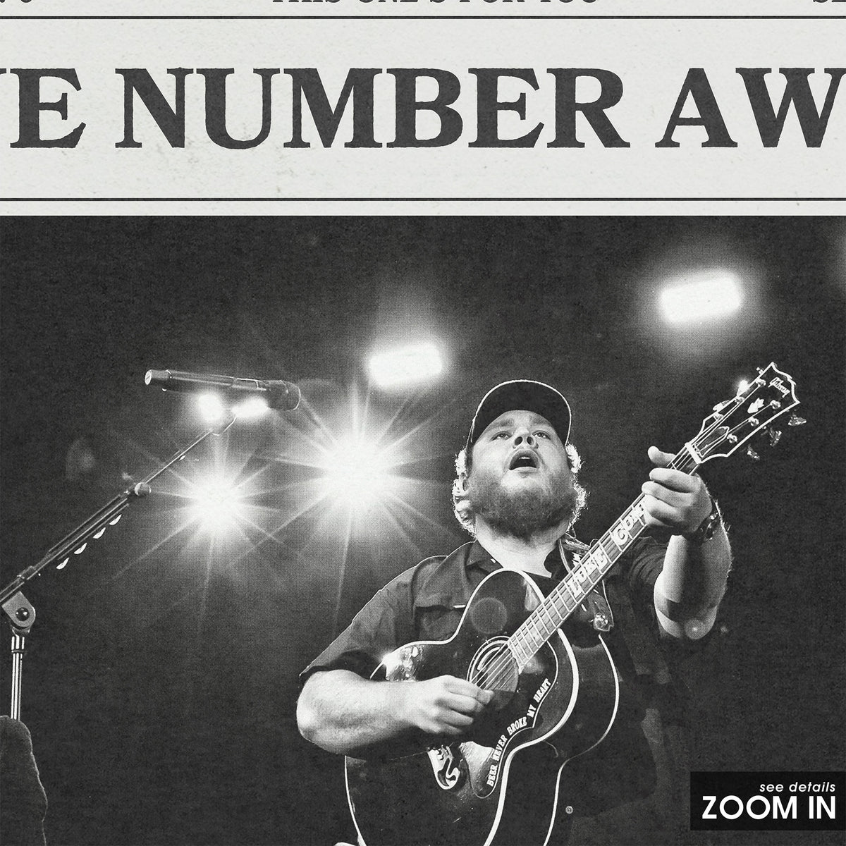 Luke Combs One Number Away newspaper poster — close-up detail
