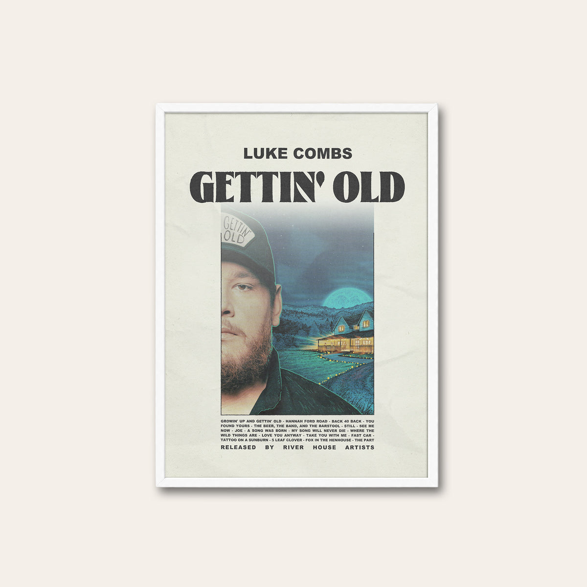 Luke Combs Gettin' Old newspaper poster — white frame