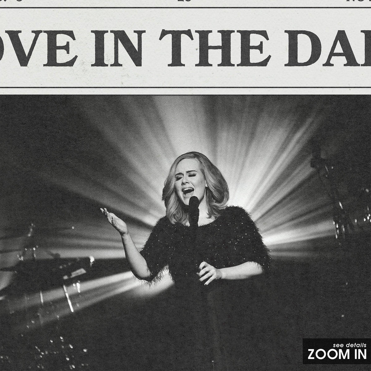 Adele Love in the Dark newspaper poster — close-up detail