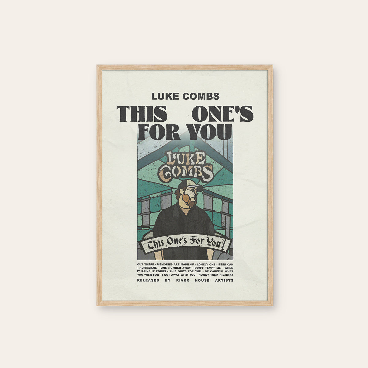 Luke Combs This One's for You newspaper poster — natural wood frame