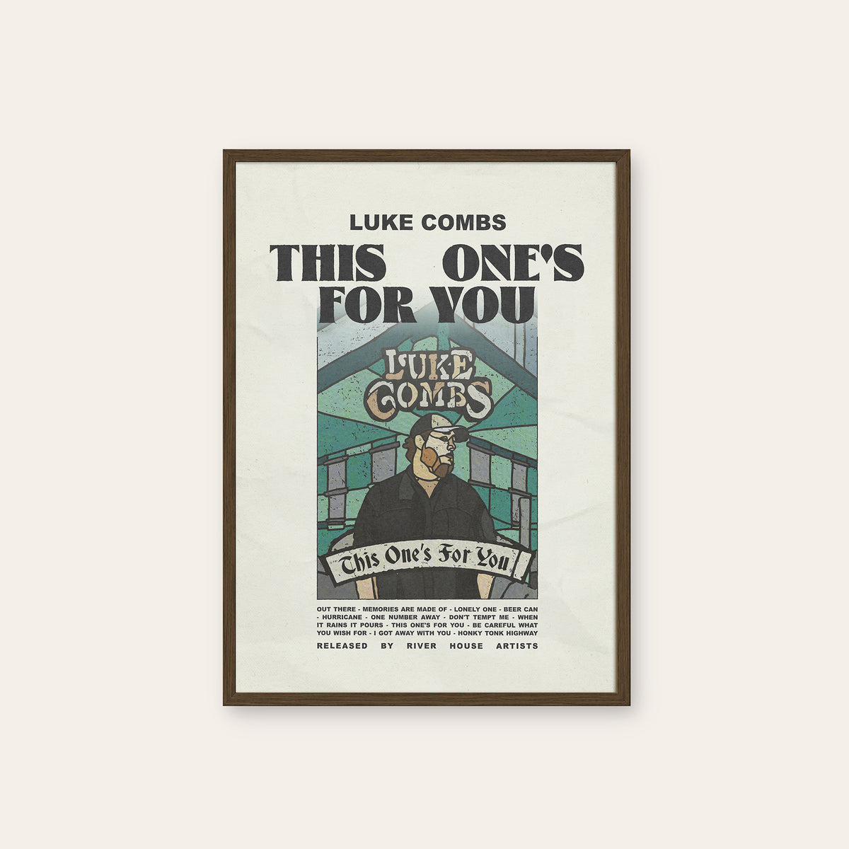 Luke Combs This One's for You newspaper poster — dark wood frame
