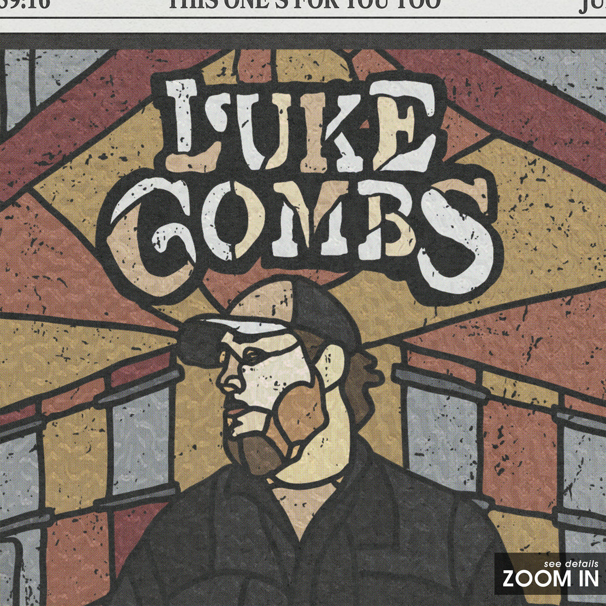 Luke Combs This One's for You Too newspaper poster, Color Tracklist — close-up detail