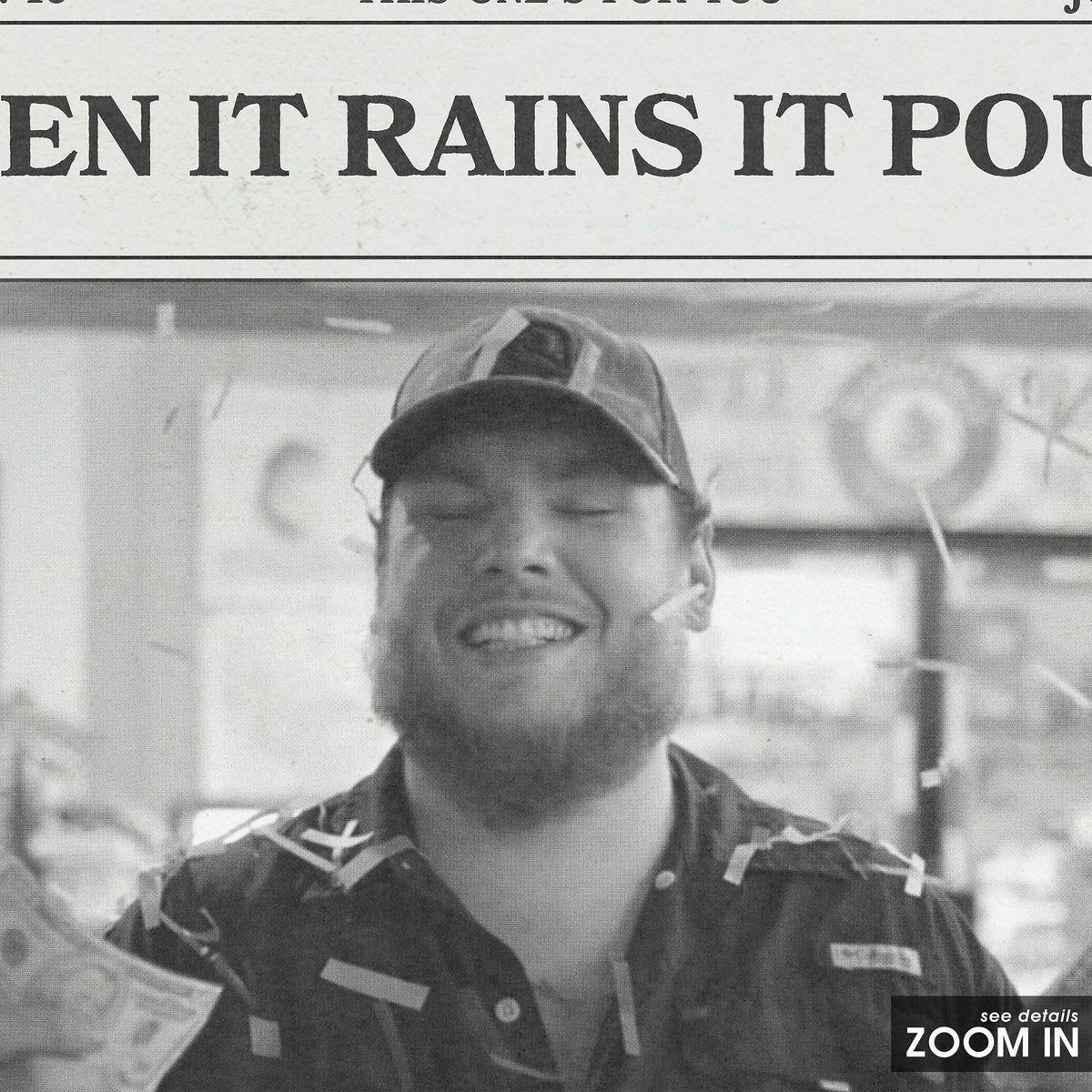 Luke Combs When It Rains It Pours newspaper poster — close-up detail